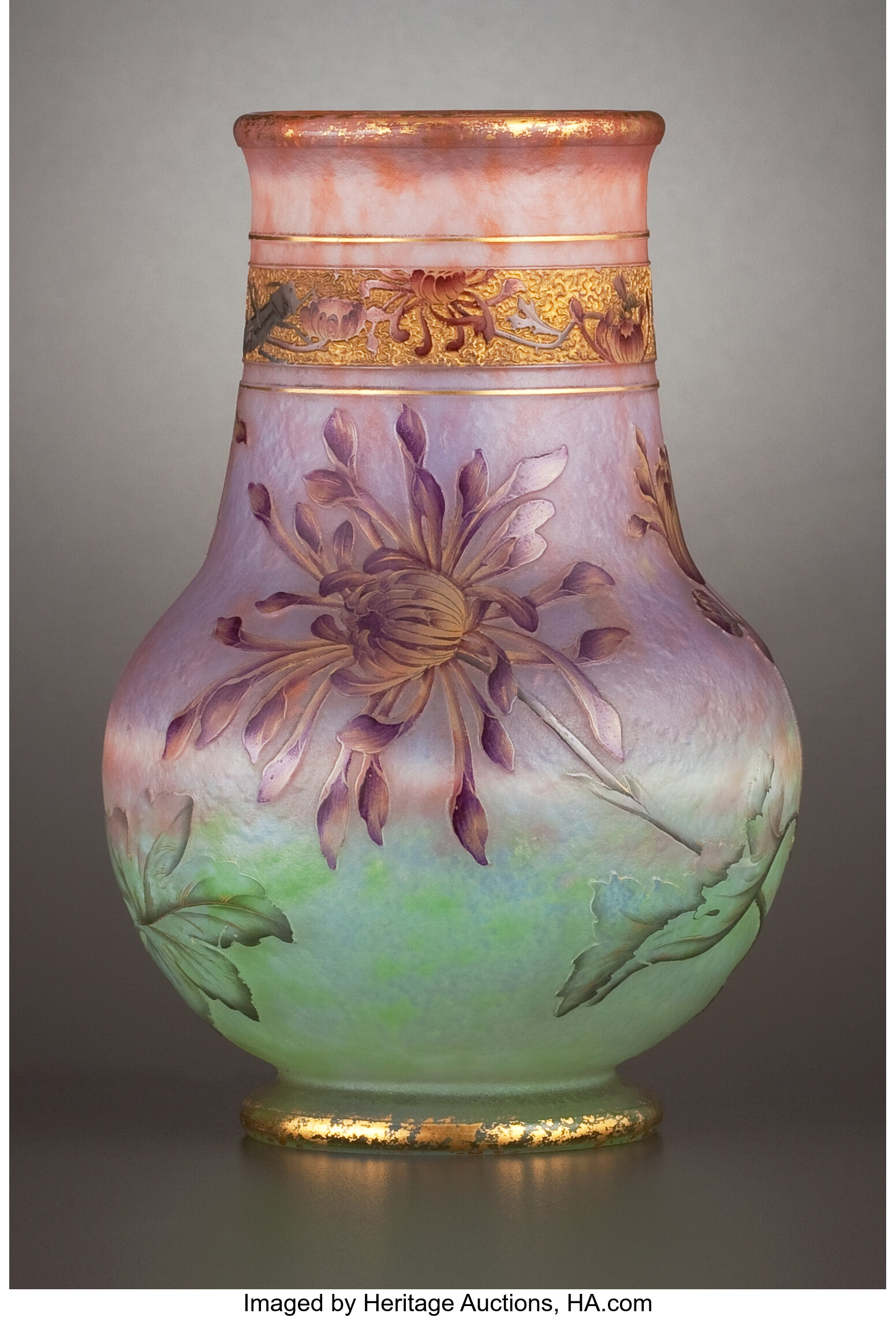 DAUM FRERES. Vase etched with flora patterned in polychrome and | Lot ...