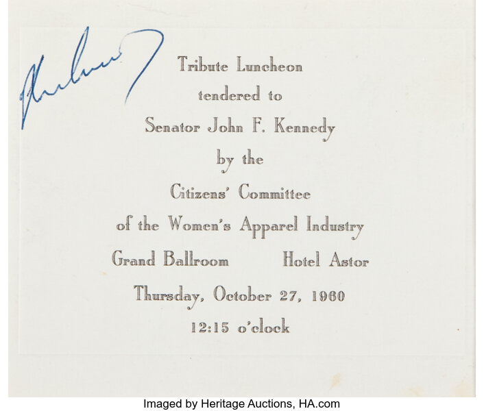 John F Kennedy 1960 Luncheon Invitation Signed A Printed Card 5 Lot Heritage Auctions