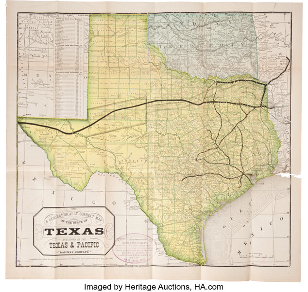 Texas And Pacific Railway Map Railroads In Texas]. The Texas Pacific Railway. The Shortest Line | Lot  #42111 | Heritage Auctions