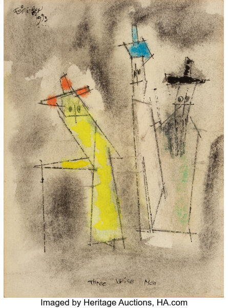 LYONEL FEININGER (American, 1871-1956). Three Wise Men, 1953. Ink