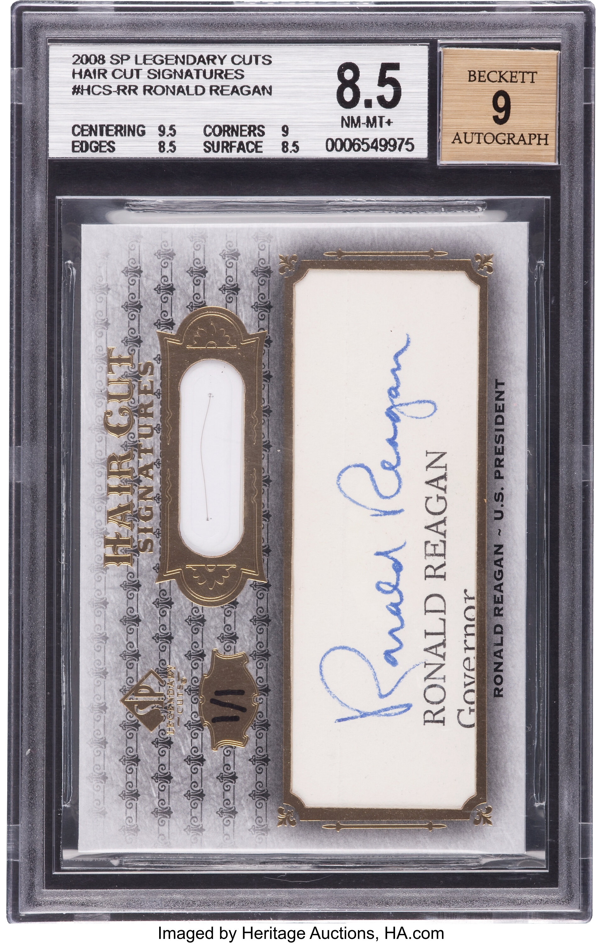 2008 SP Legendary Cuts Hair Cut Signatures Ronald Reagan Beckett | Lot  #81114 | Heritage Auctions