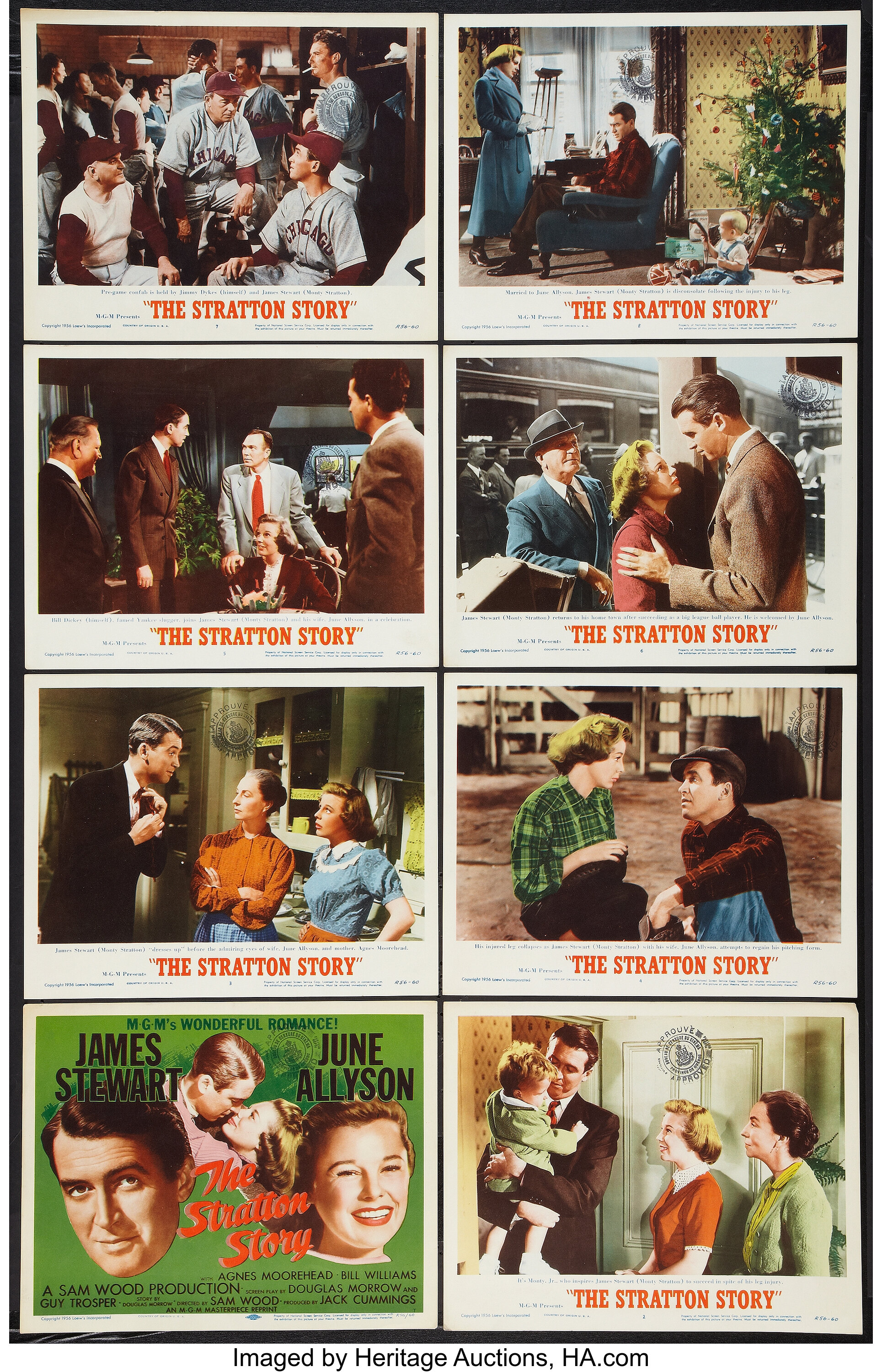 The Stratton Story (MGM, R-1956). Lobby Card Set of 8 (11