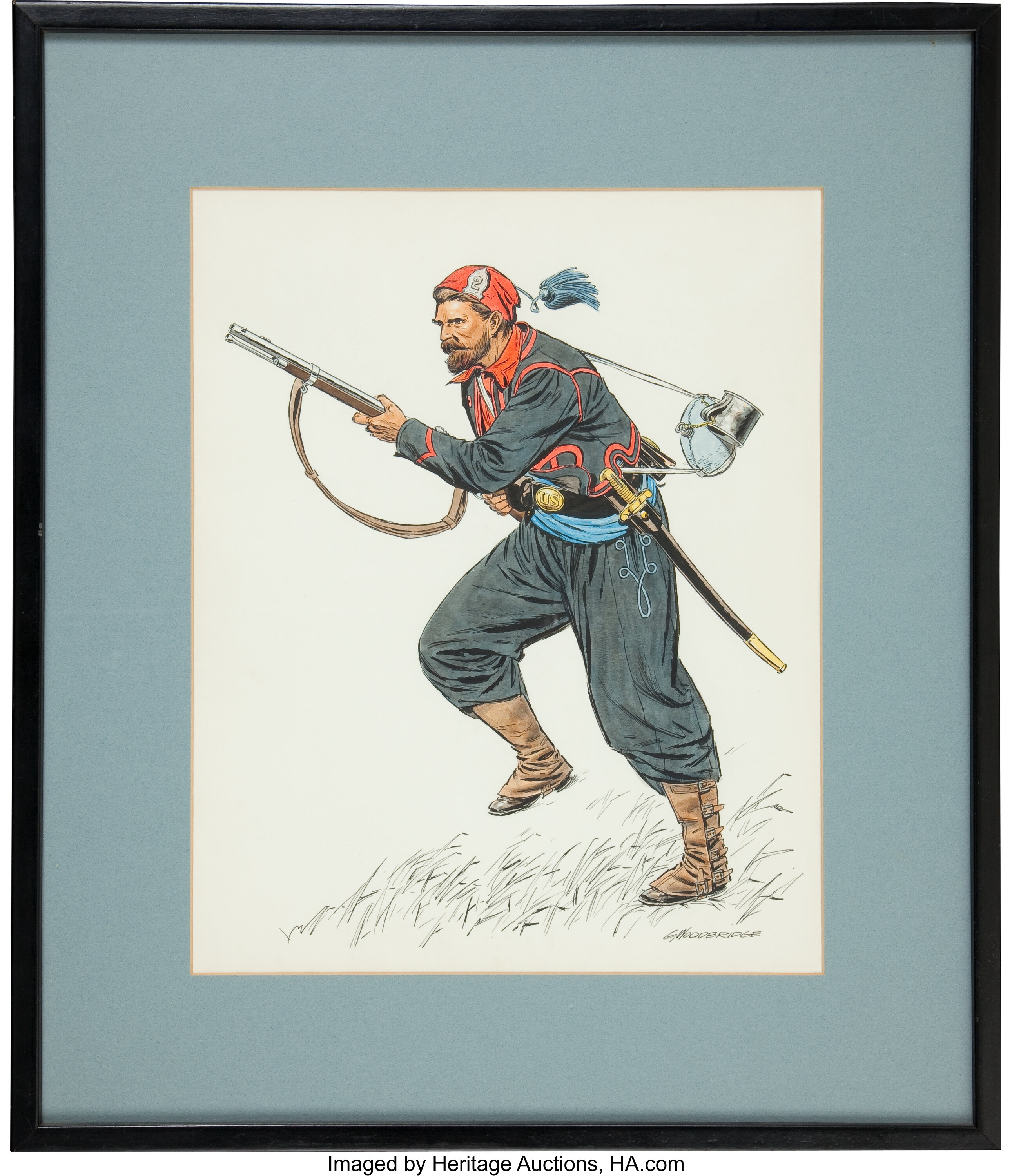 Original Watercolor of a Civil War Federal Zouave by Renowned | Lot ...