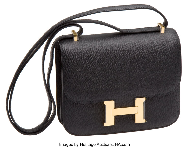 Hermes Black Epsom Leather 18cm Constance Bag With Gold    