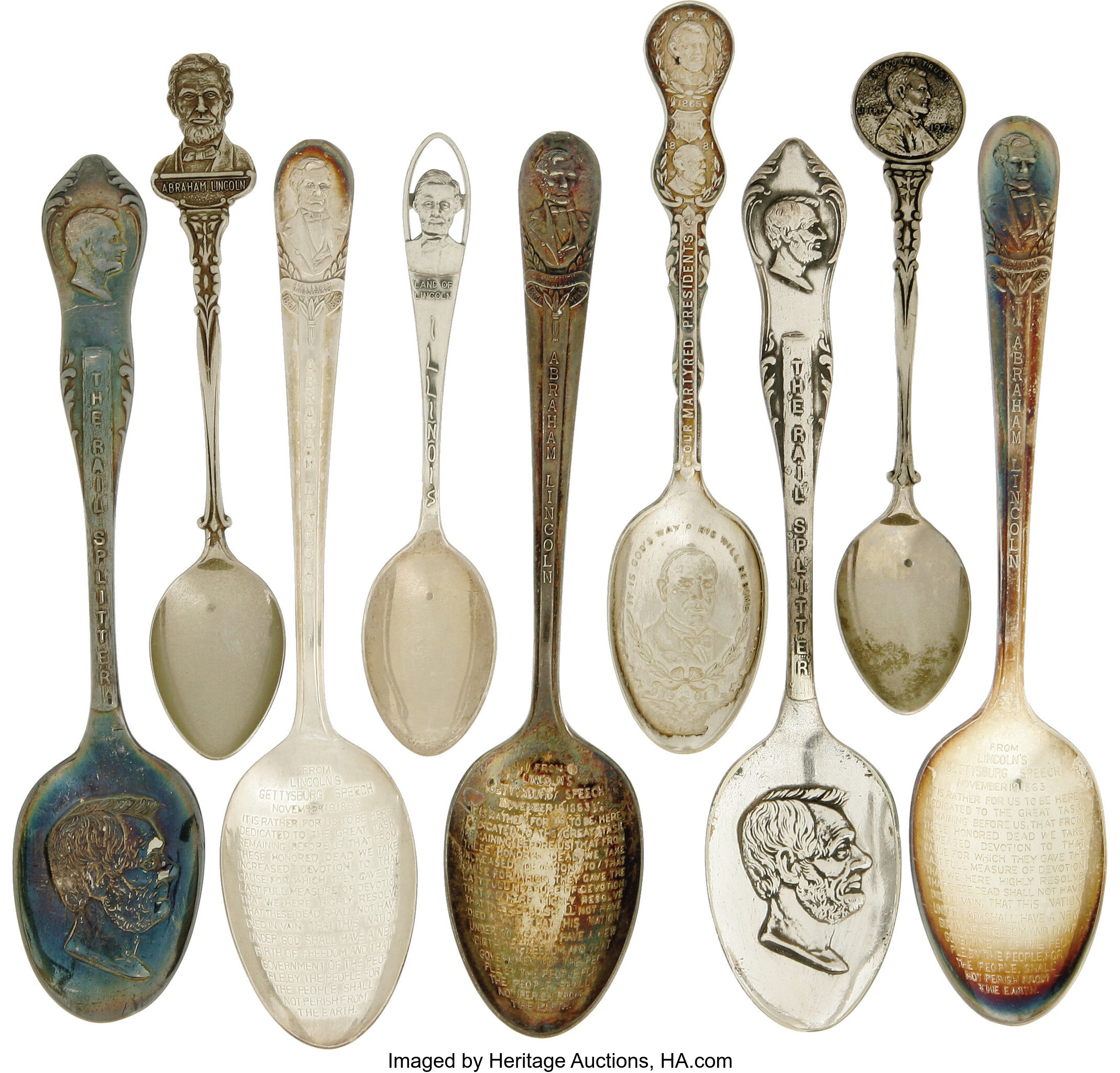 Collection of Nine Abraham Lincoln Souvenir Spoons consisting of: | Lot ...