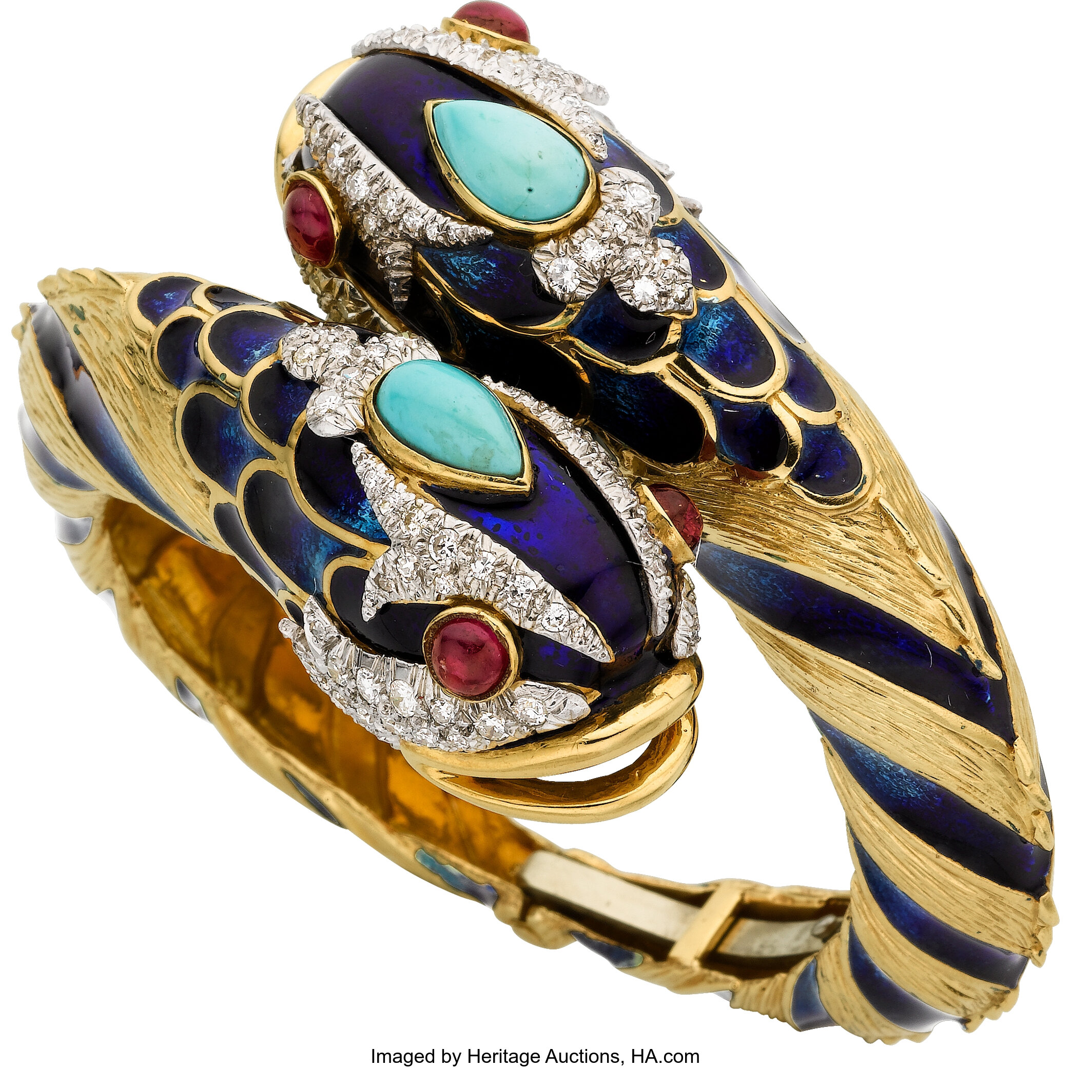 Diamond, Ruby, Turquoise, Enamel, Gold Bracelet. ... Estate Jewelry ...