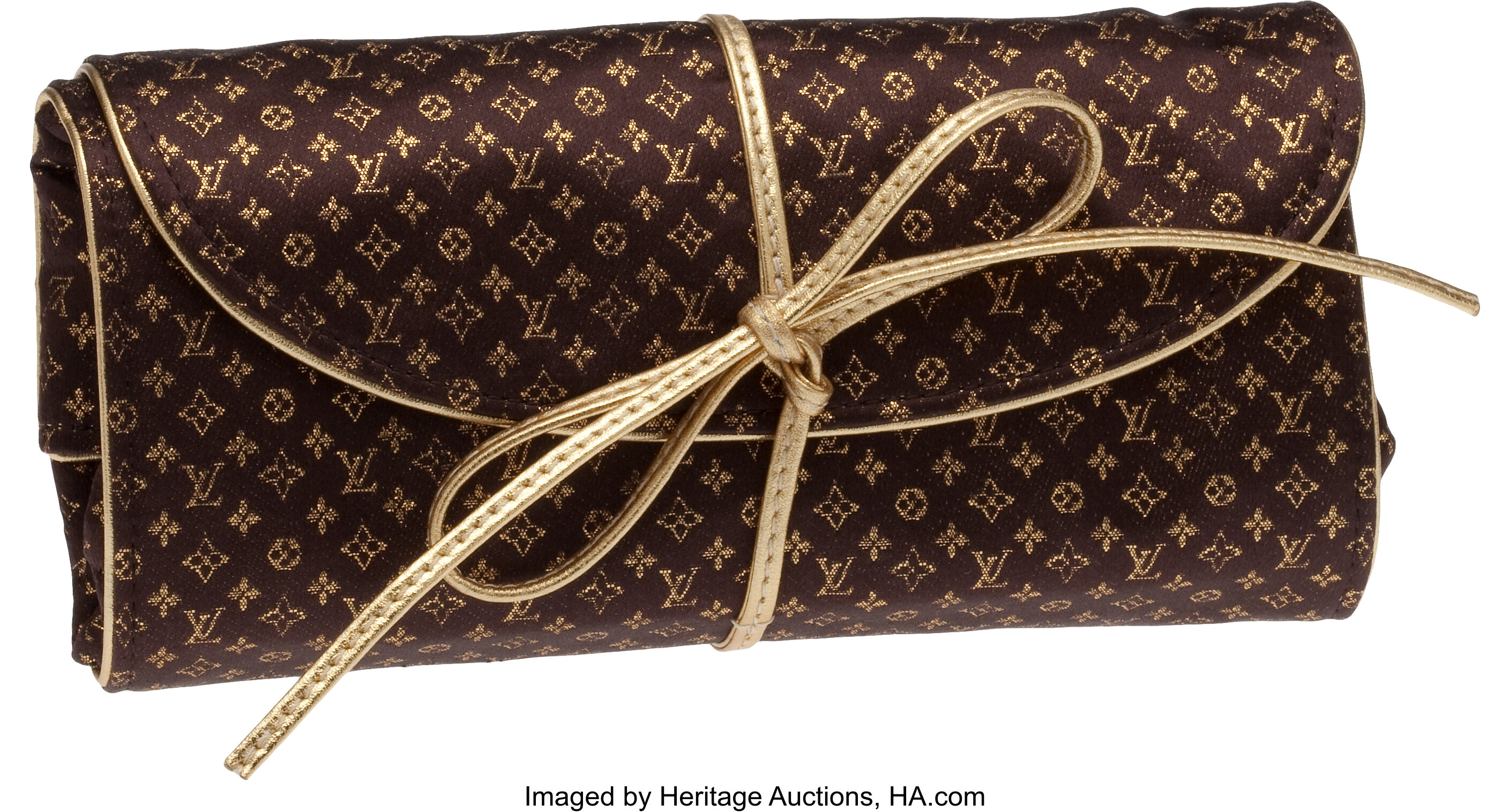 Louis Vuitton Metallic Satin Monogram Aumoniere Jewelry Roll Case Clutch  399lvs527