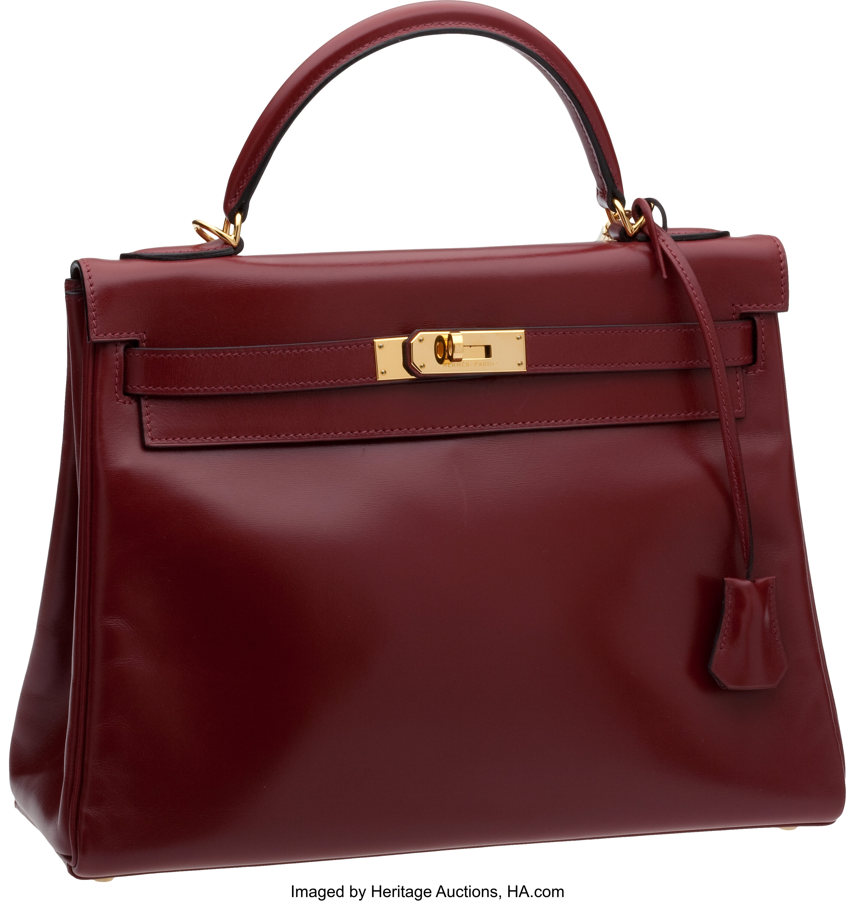 A ROUGE H CALF BOX LEATHER RETOURNE KELLY 32 WITH GOLD HARDWARE, BY HERMES,  1999 — Revival Jewels