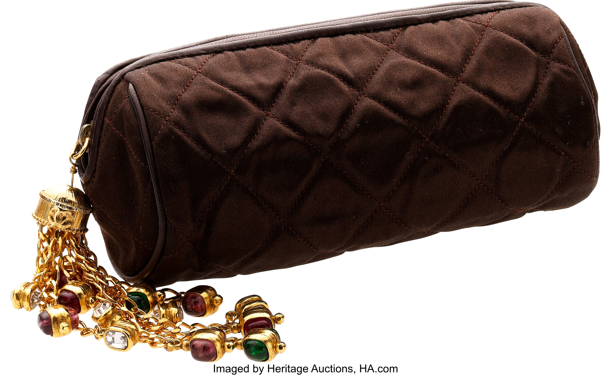 Chanel Chocolate Satin Tube Clutch with Very Special Signature