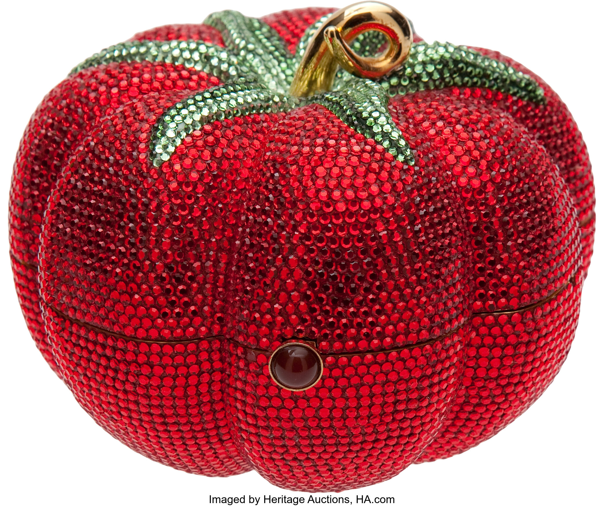 Judith Leiber Rare Tomato Full Bead Minaudiere Evening Bag