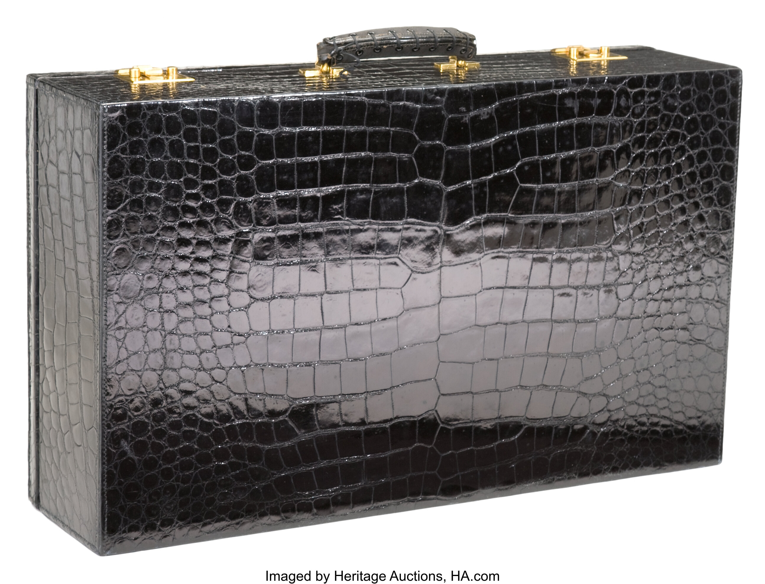 Morabito of Paris Large Black Crocodile Suitcase with Vanity Tray ...