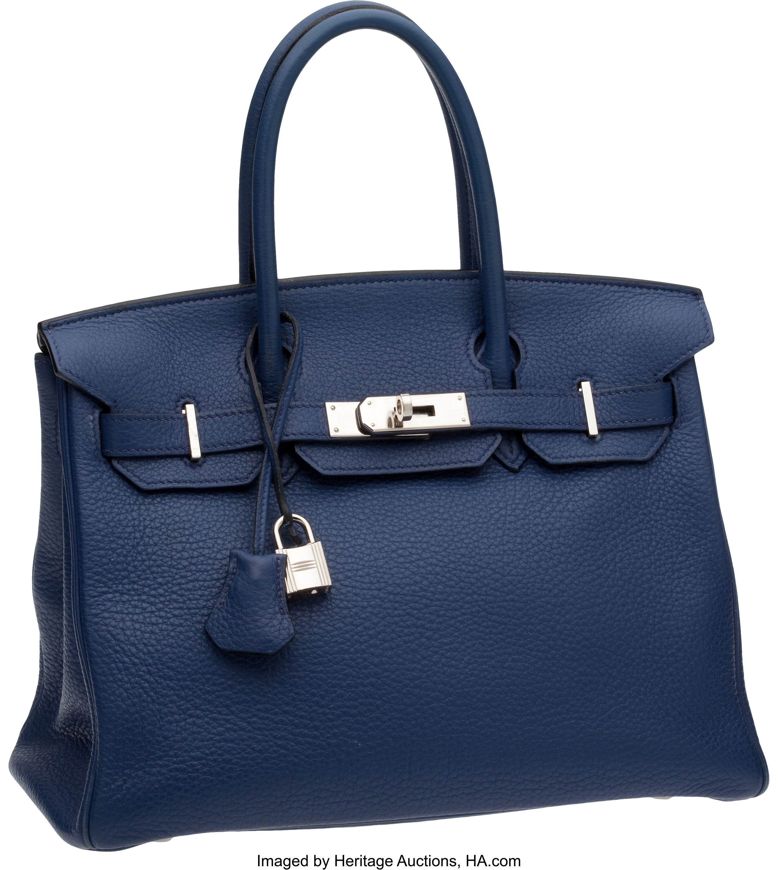 Hermes Birkin Handbag Blue Clemence with Palladium Hardware 30