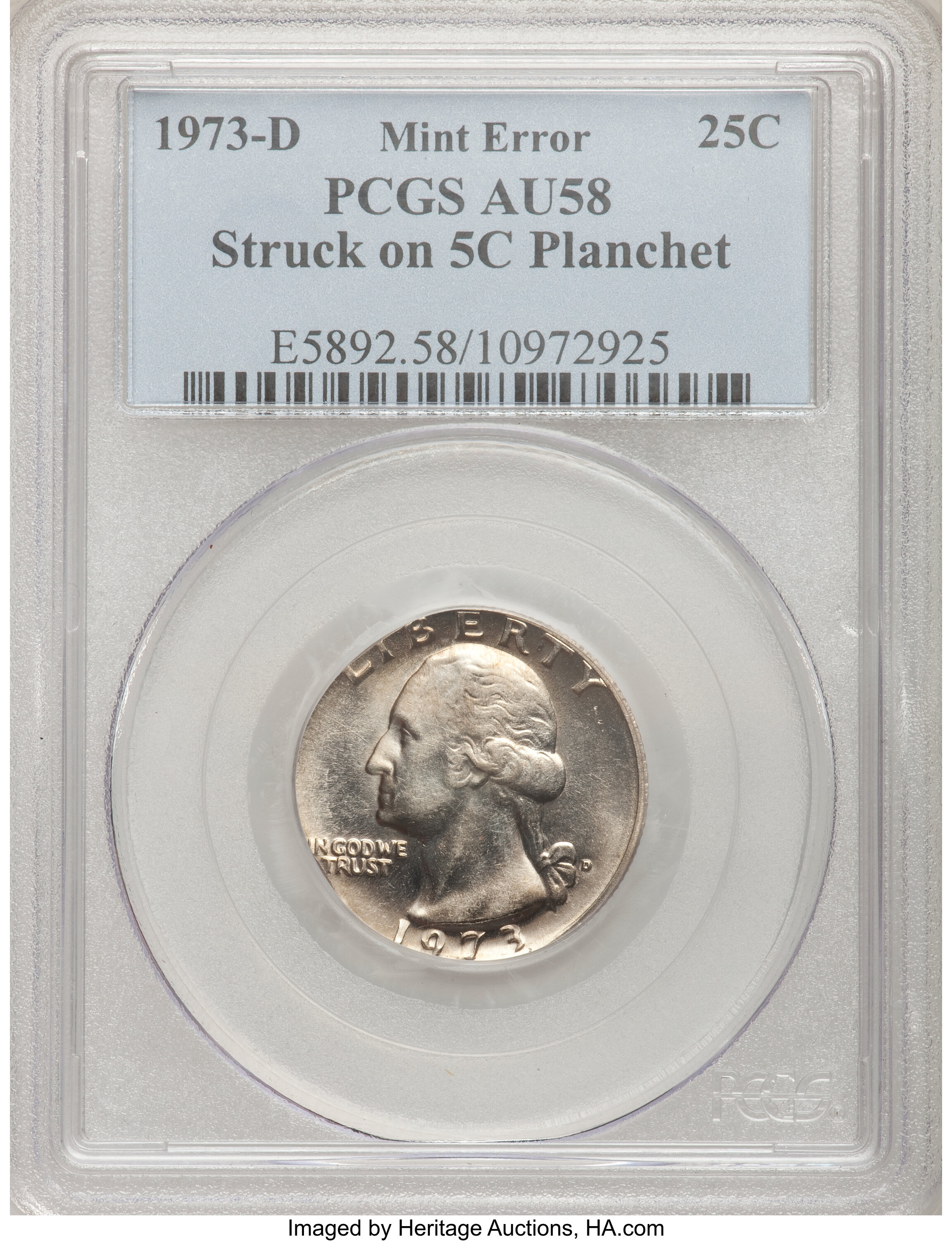 1973-D 25C Quarter--Struck on a Nickel Planchet--AU58 PCGS