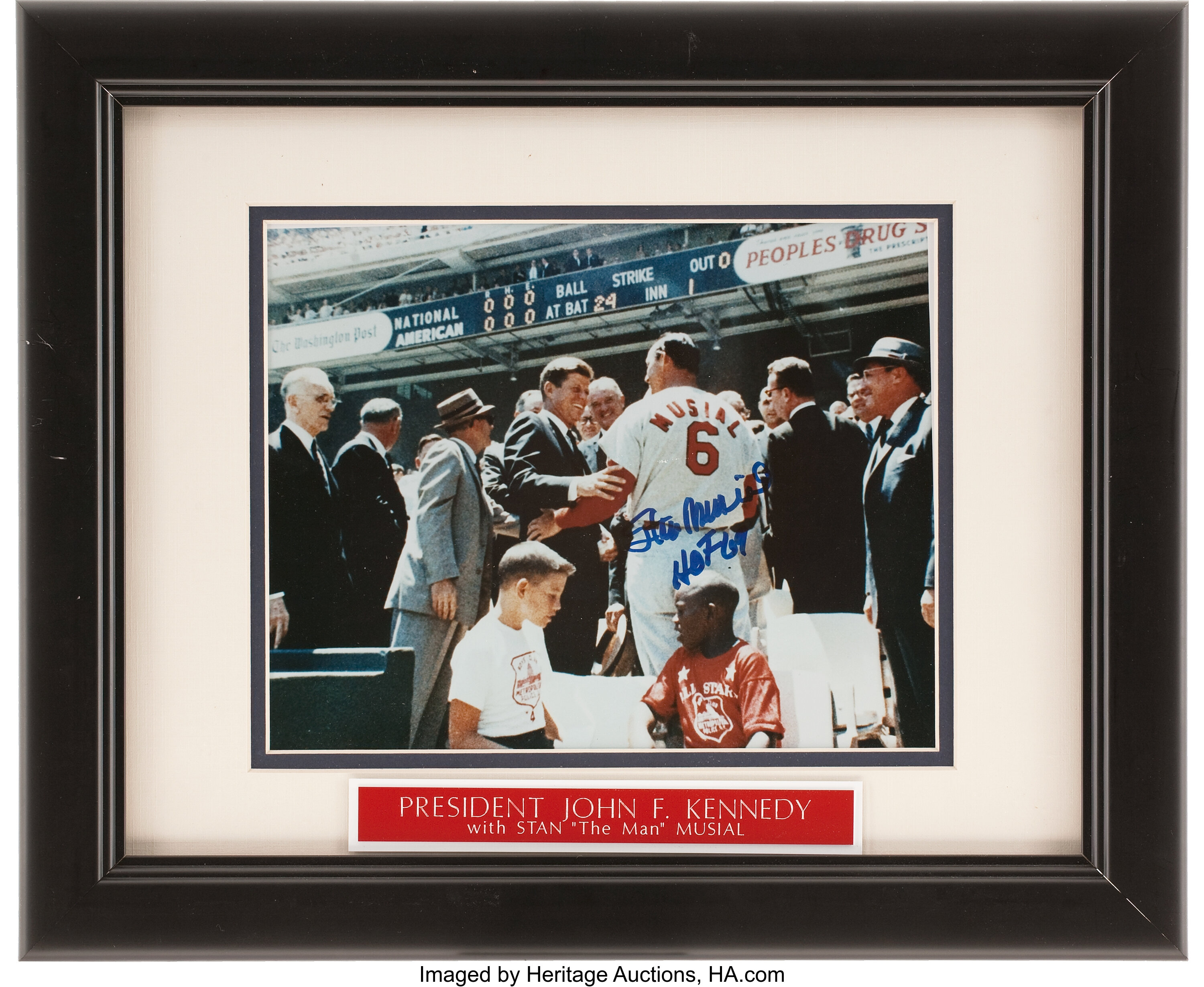 Charitybuzz: Stan Musial Signed & Framed St. Louis Cardinals Photo with JFK