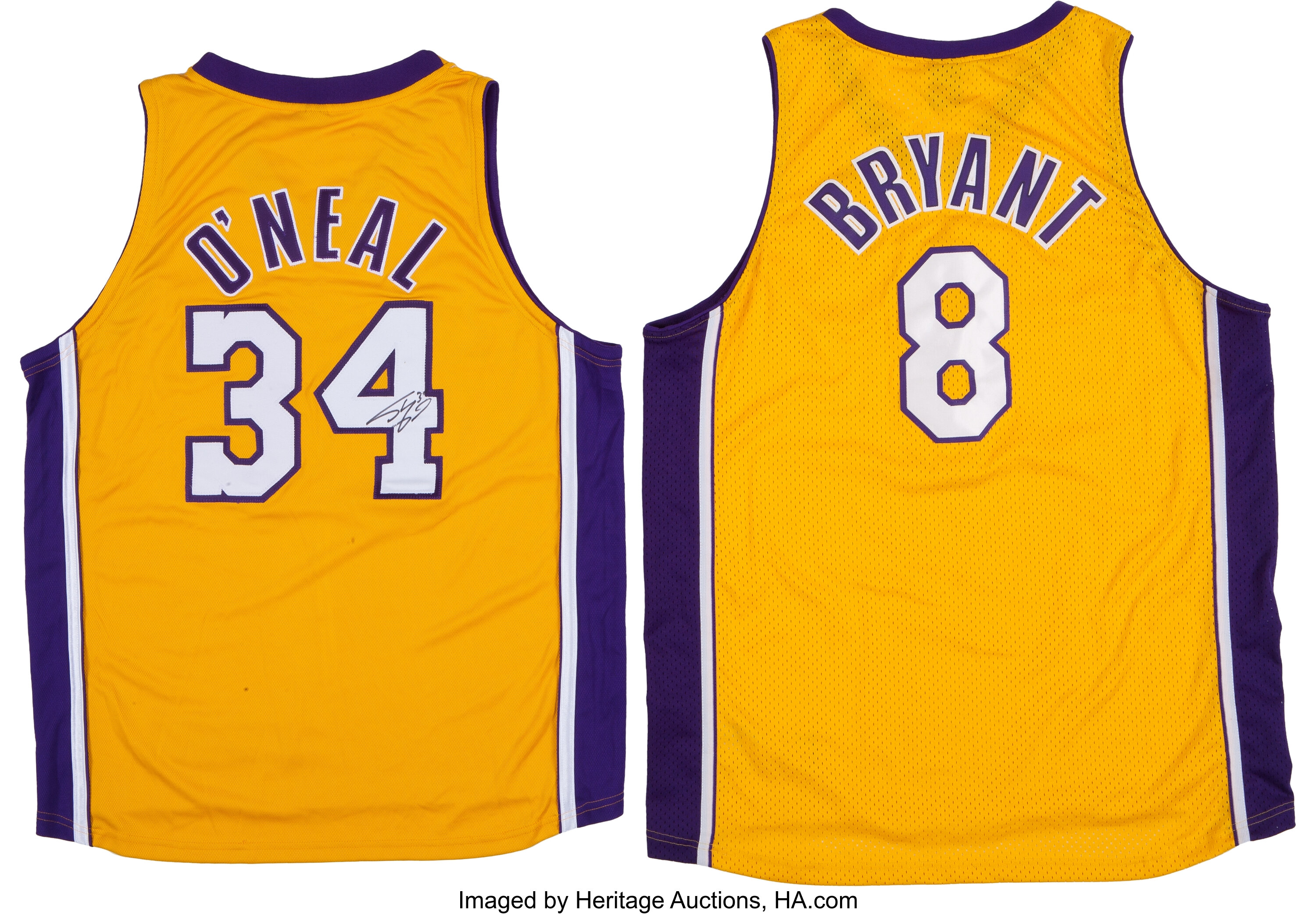 Shaquille O'Neal Signed Jersey and Unsigned Kobe Bryant Jersey