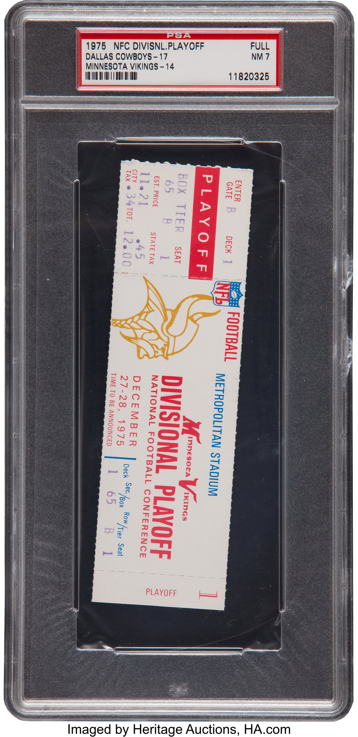 1975 Cowboys vs. Vikings NFC Divisional Playoff Game Full Ticket, Lot  #41146