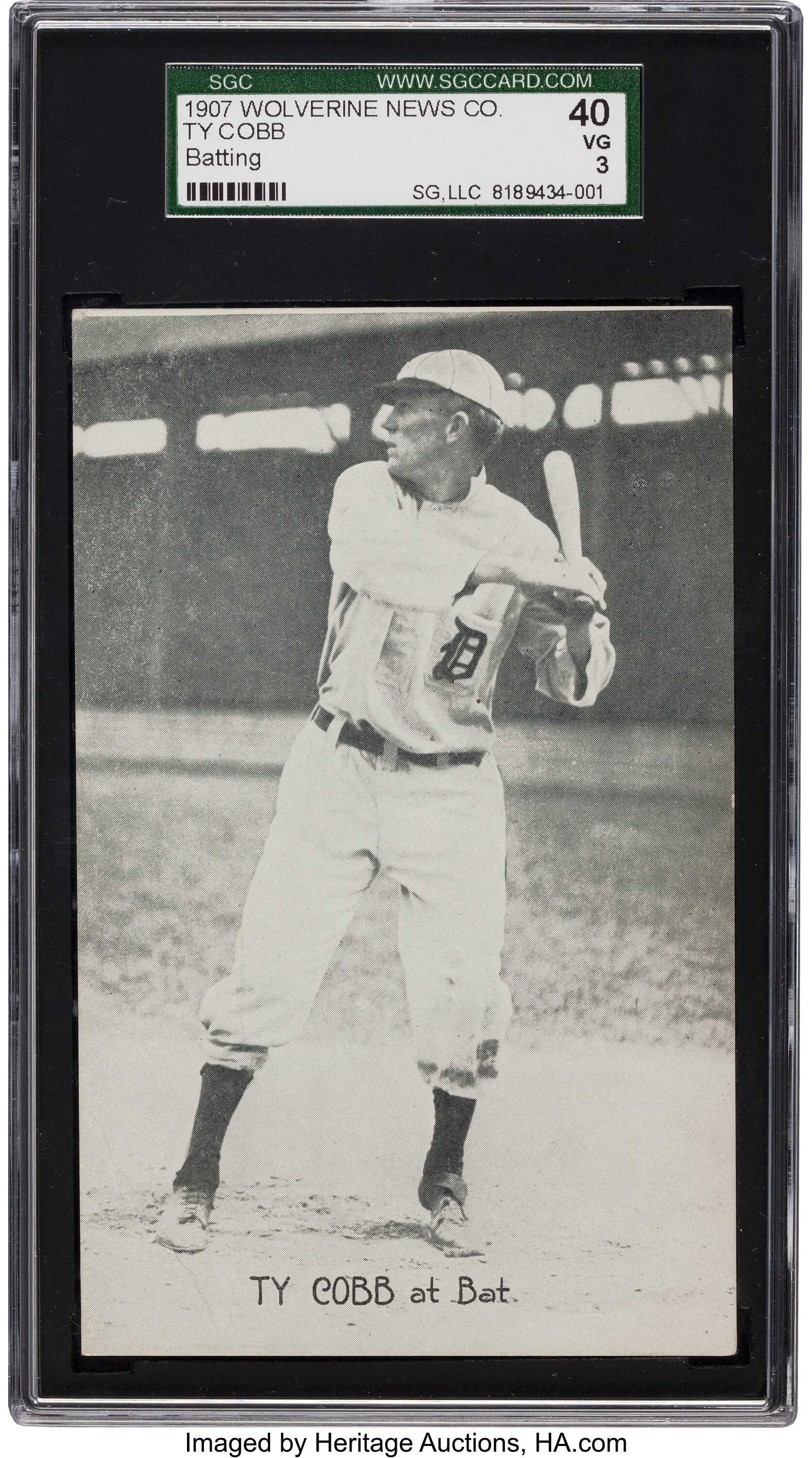 1907 Wolverine News Ty Cobb, Batting SGC 40 VG 3.  Baseball, Lot #80012