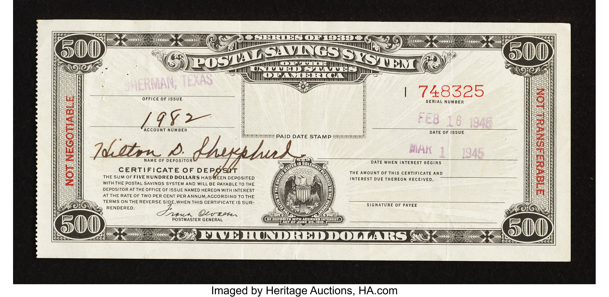 postal-savings-system-series-1939-500-certificate-february-16-lot