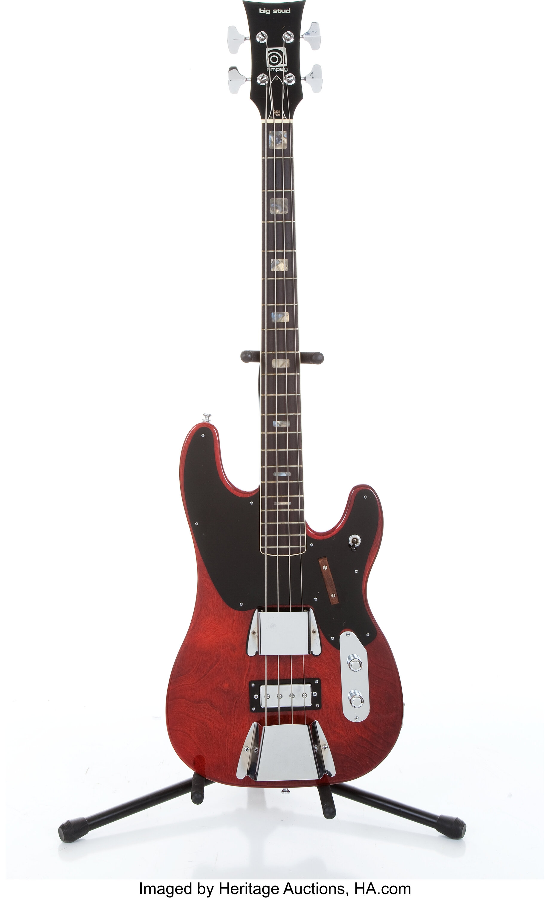 1970s Ampeg Big Stud GEB 750 Red Electric Bass Guitar, No Visible 