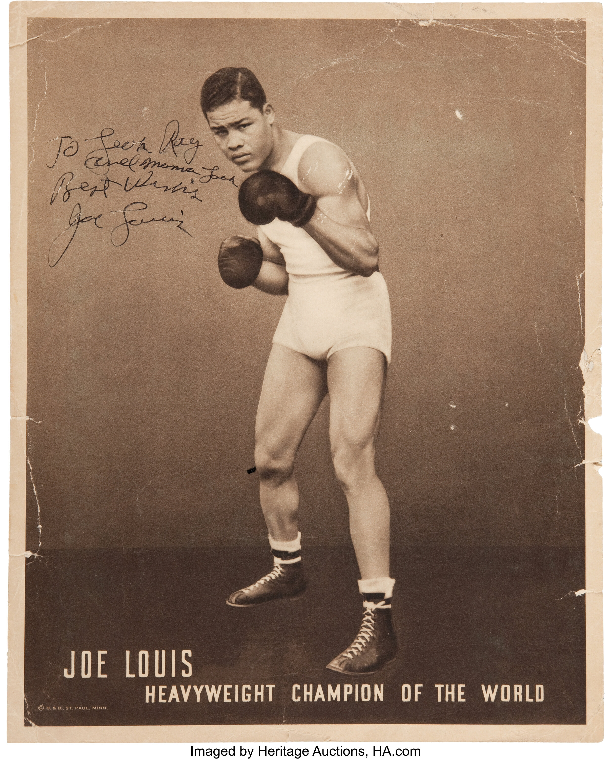 Lot Detail - 8/1/1951 Joe Louis Fight-Worn & Autographed Boxing Gloves (2)  (Great Provenance) (JSA)