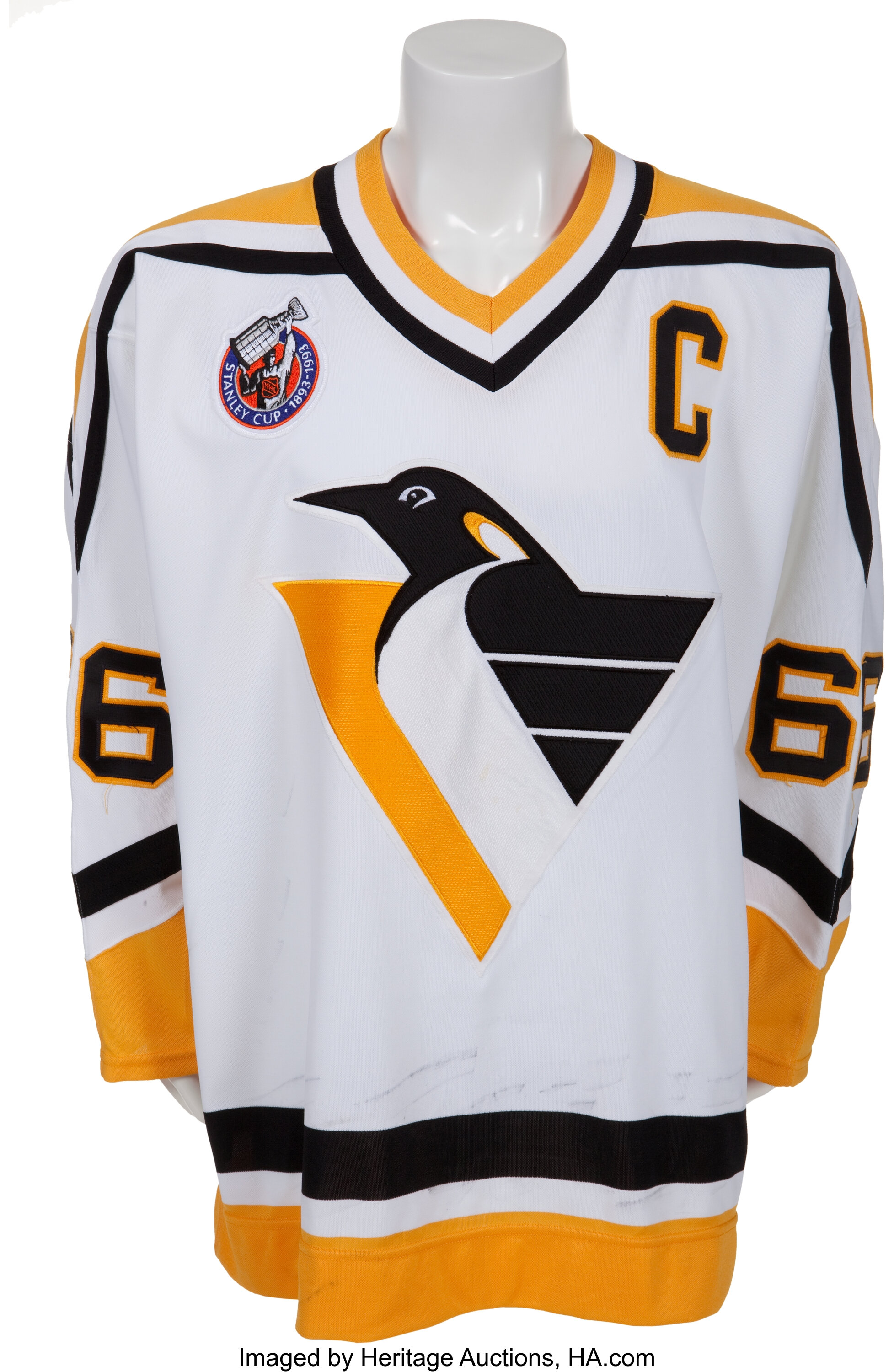 1992 93 Mario Lemieux Game Worn Pittsburgh Penguins Jersey. Lot 81144 Heritage Auctions