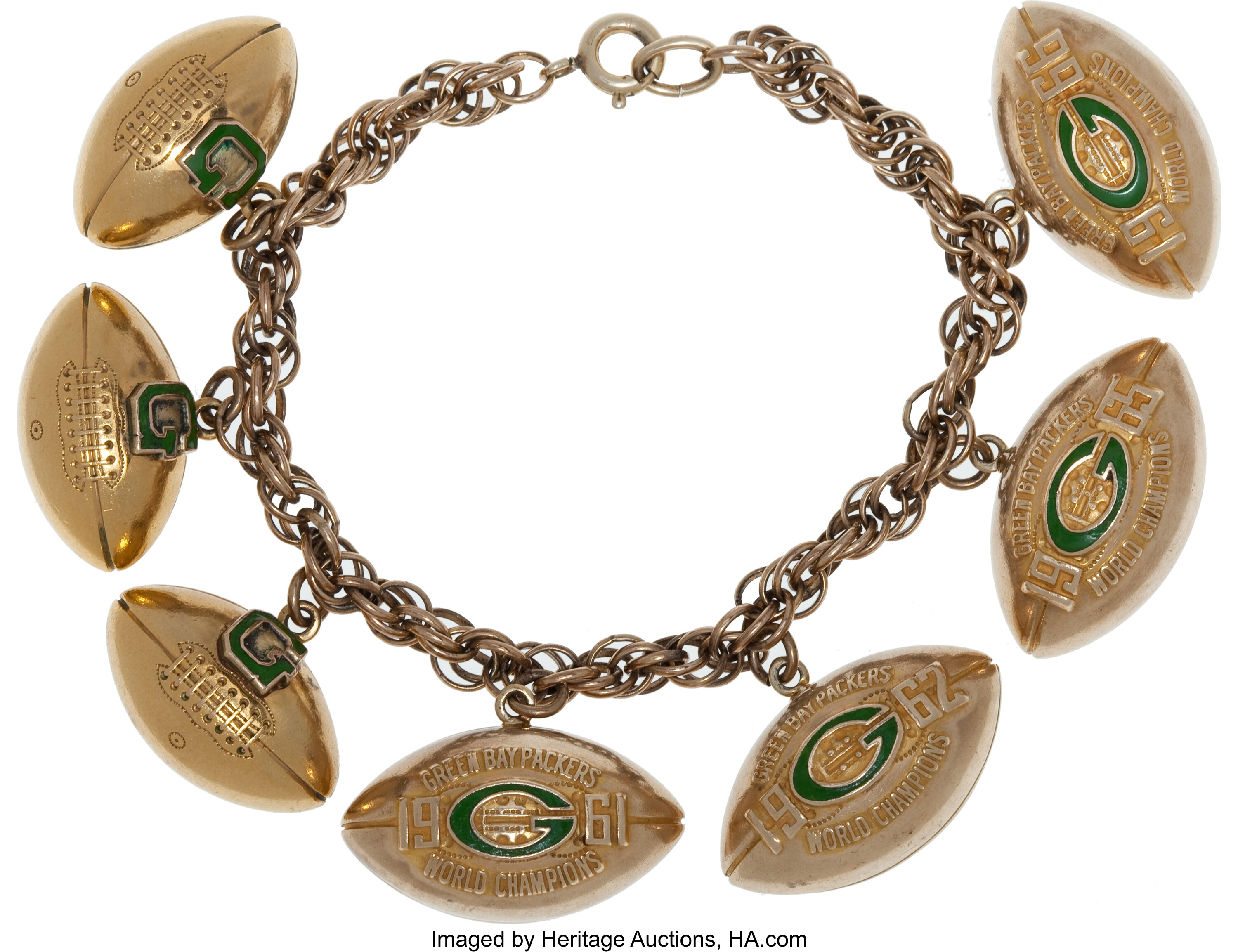 1961-66 Green Bay Packers NFL Championship Charm Bracelet., Lot #81056