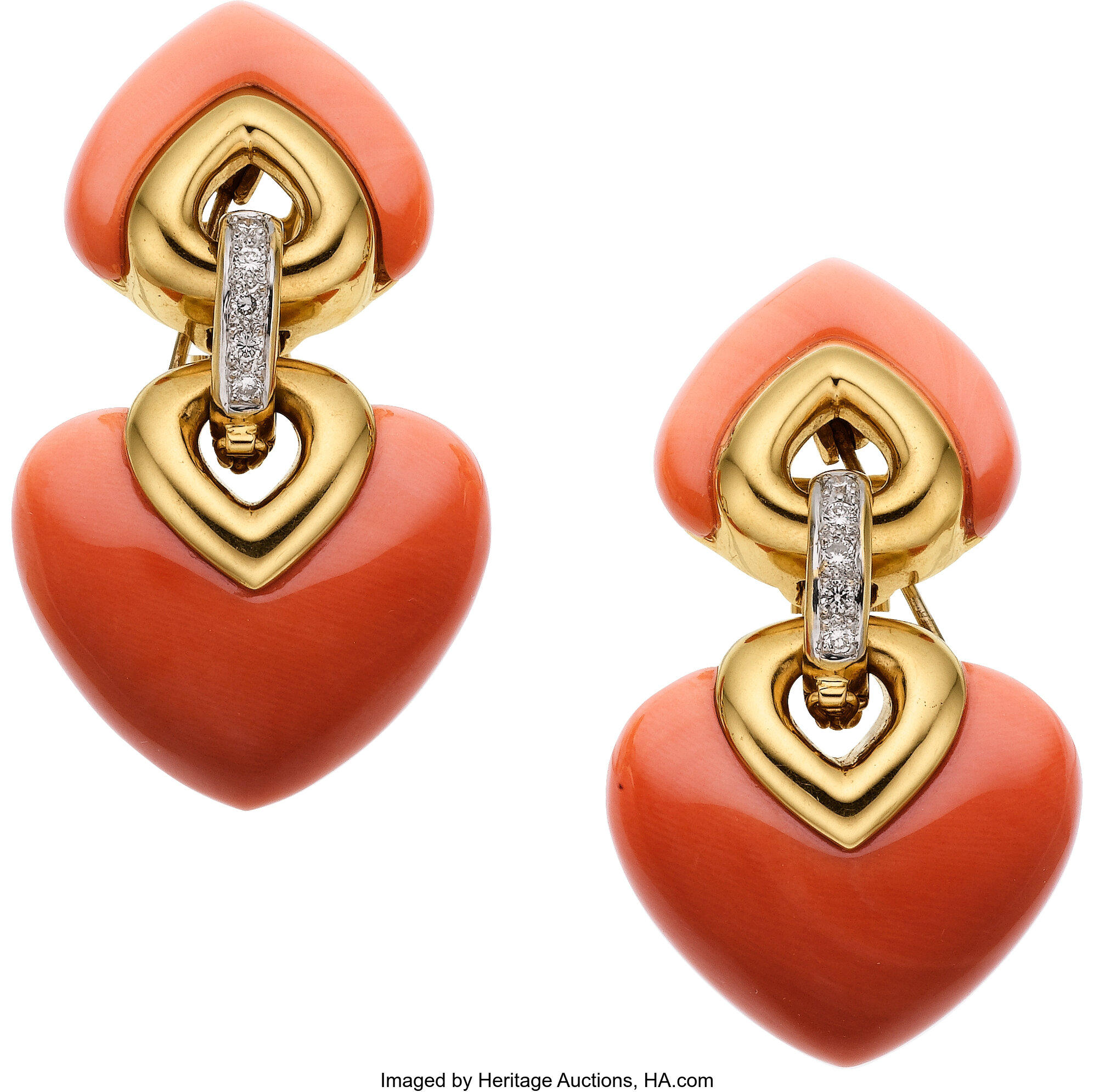 Coral, Diamond, Gold Earrings. ... Estate Jewelry Earrings | Lot #58144 | Heritage Auctions