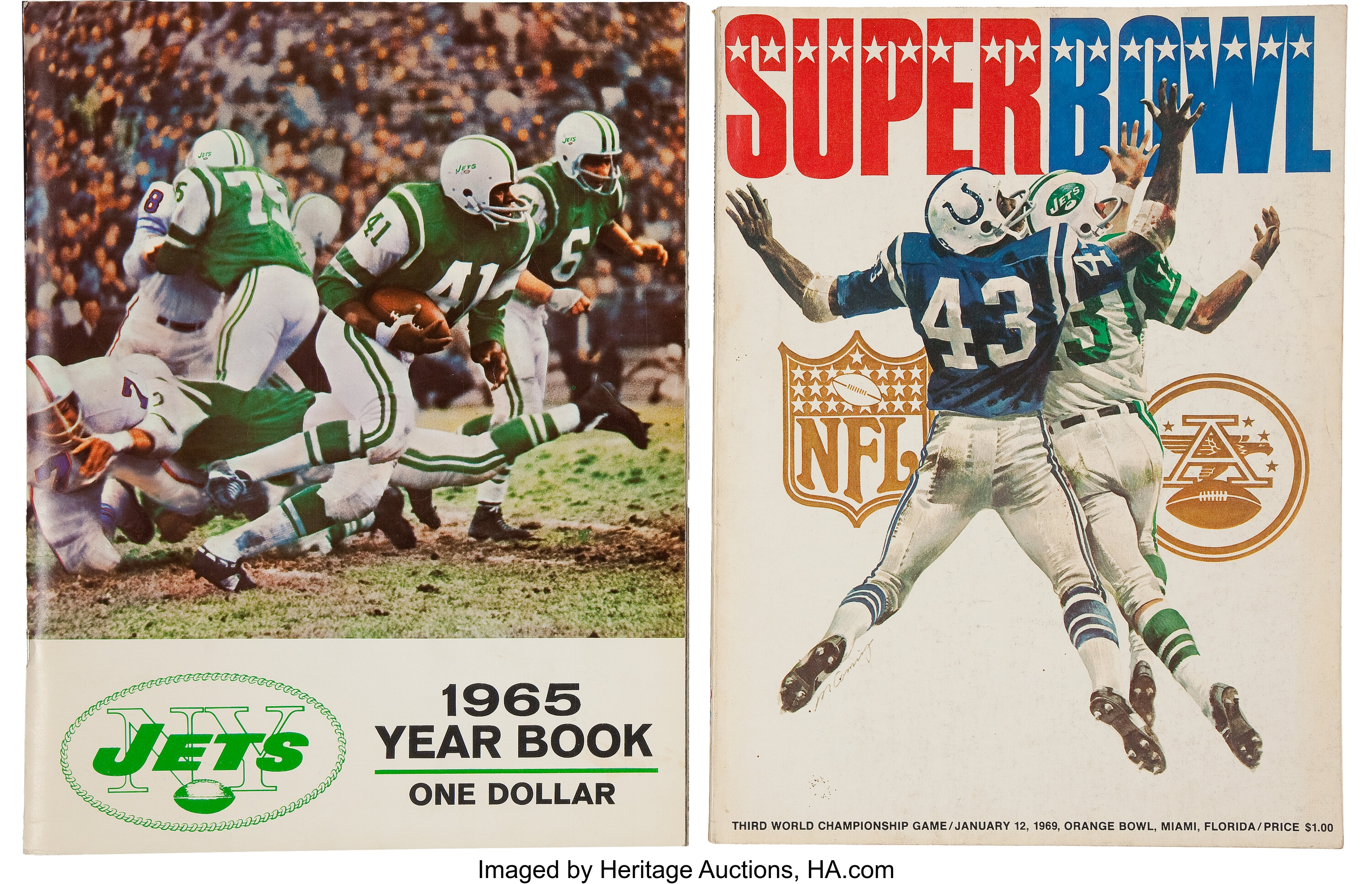 1965 New York Jets Team Signed Yearbook and 1969 Super Bowl III