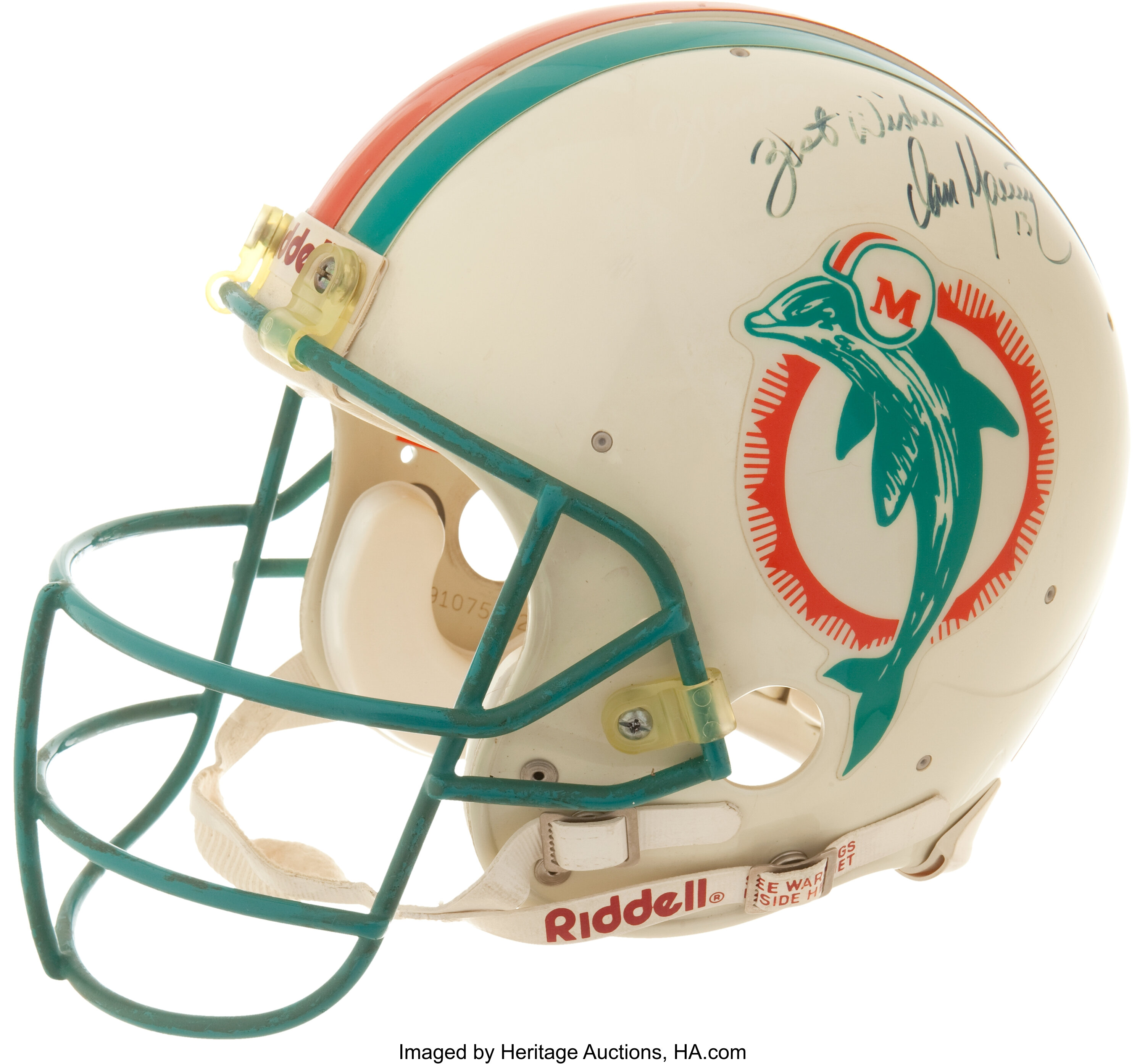 1991 Dan Marino Game Worn, Signed Miami Dolphins Helmet., Lot #81044