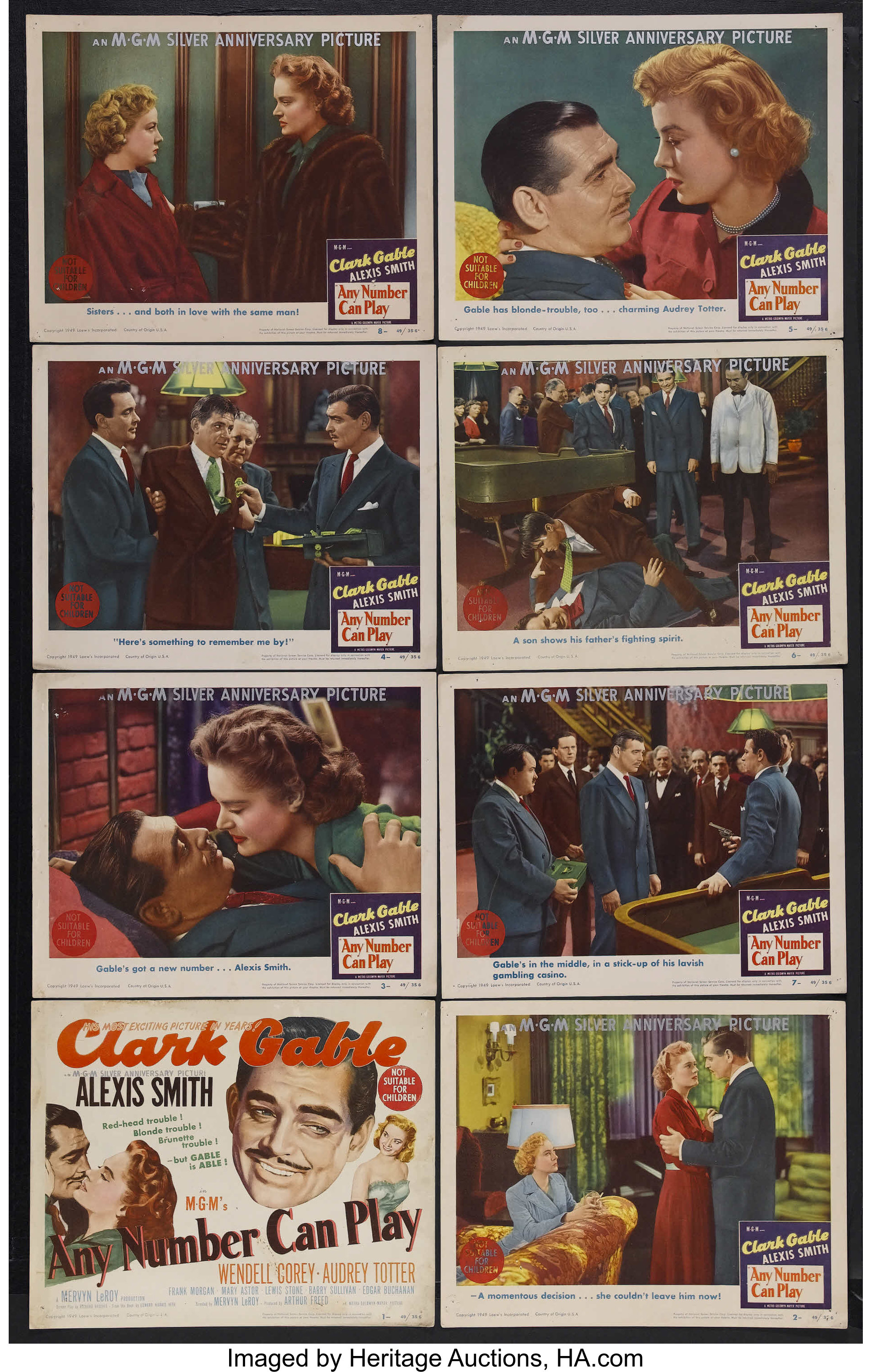 Any Number Can Play (MGM, 1949). Lobby Card Set of