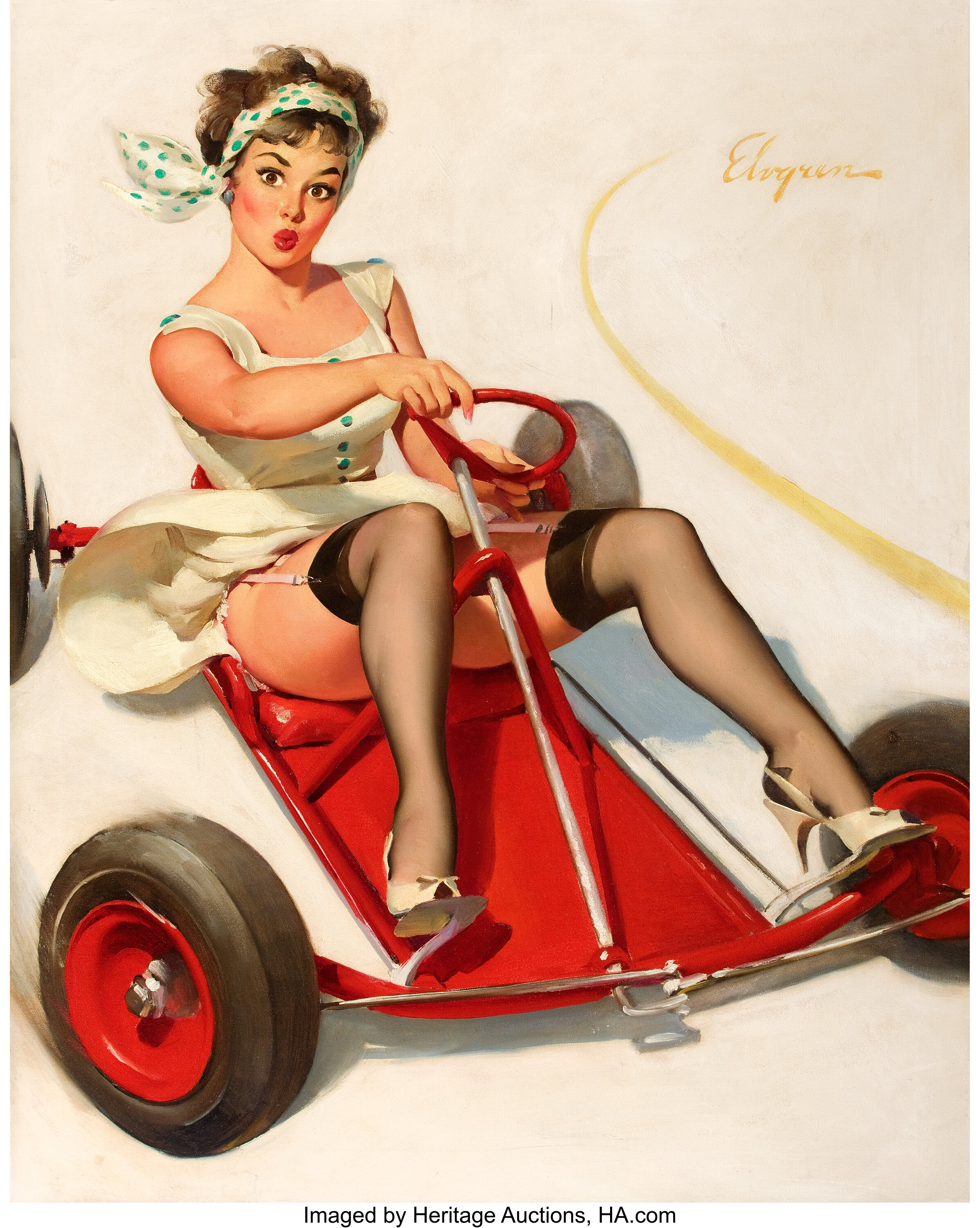 Gil Elvgren American 1914 1980 Curving Around Sharp Curves Lot