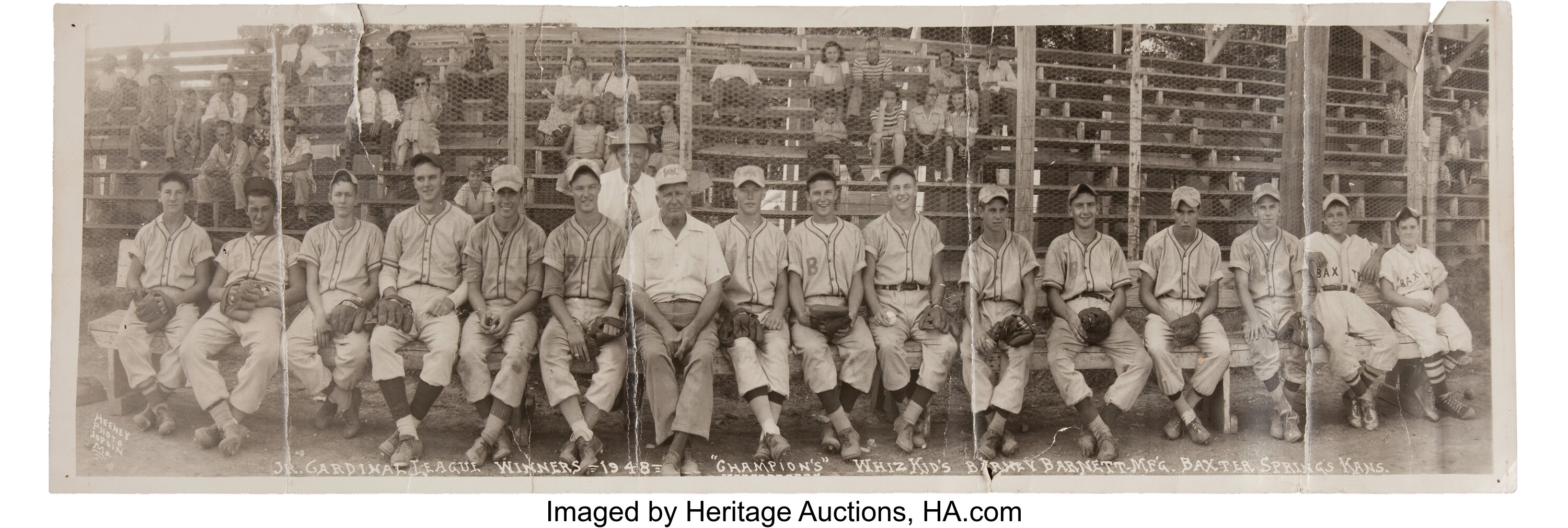 Sold at Auction: Mickey Mantle Signed 1947 & 1948 “Champion Whiz Kids  Baseball Team Panoramic Photograph Display