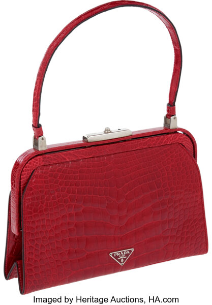 Prada Shiny Red Alligator Classic Frame Bag, 9