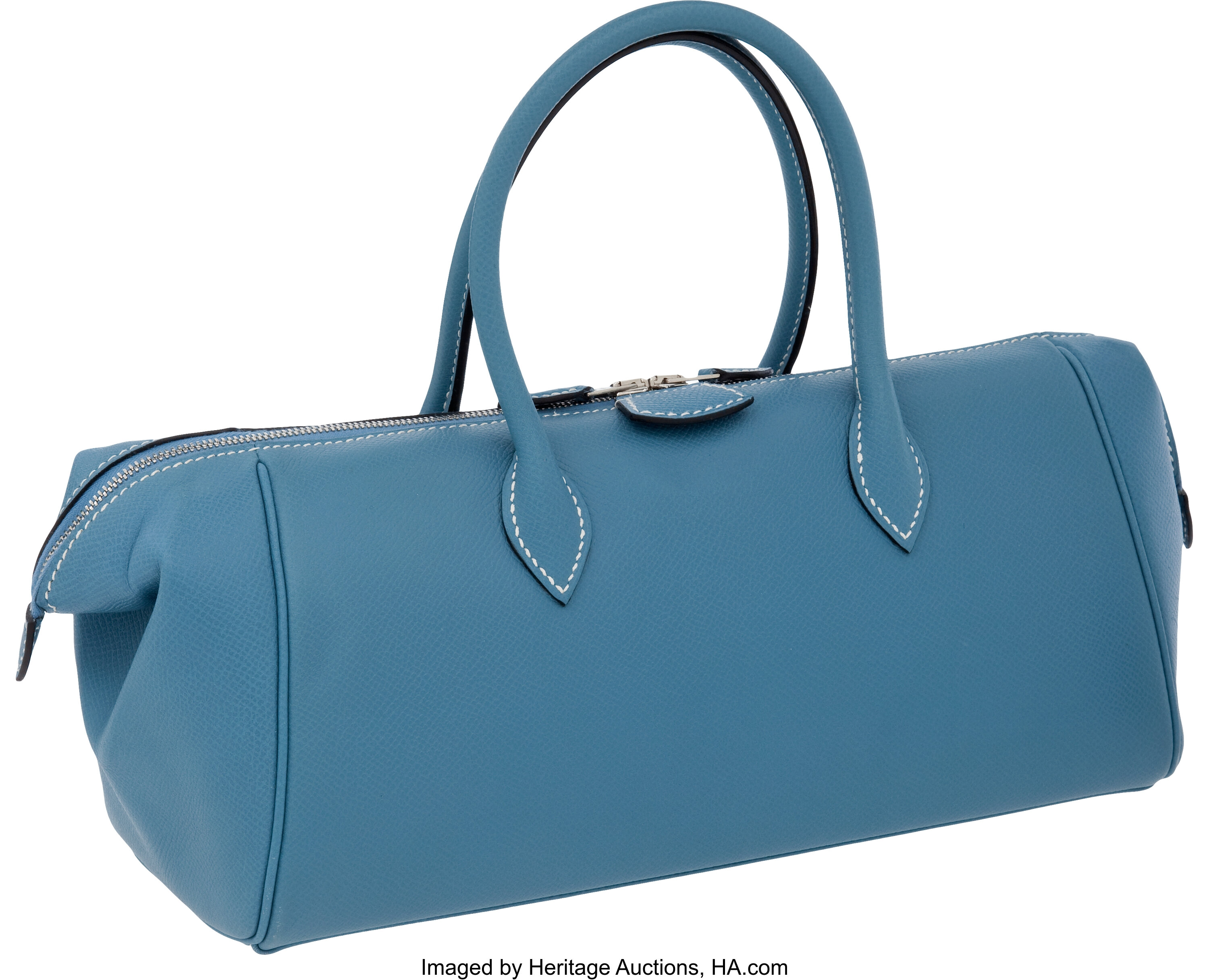 Hermes Paris Bombay Teal Blue Leather Bag Auction
