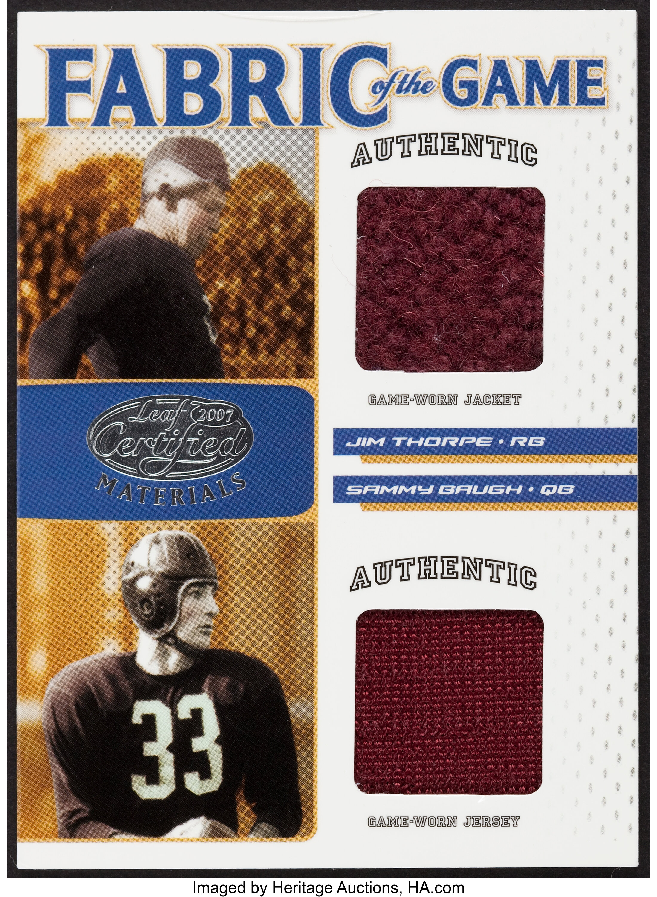 2003 & '05 Leaf Jim Thorpe Jersey Swatch Card Pair (2).