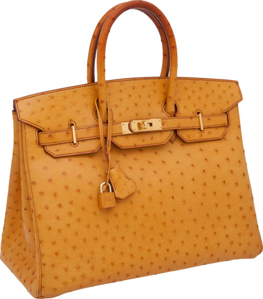 Sold at Auction: Hermes Ostrich Leather 35cm Birkin Bag