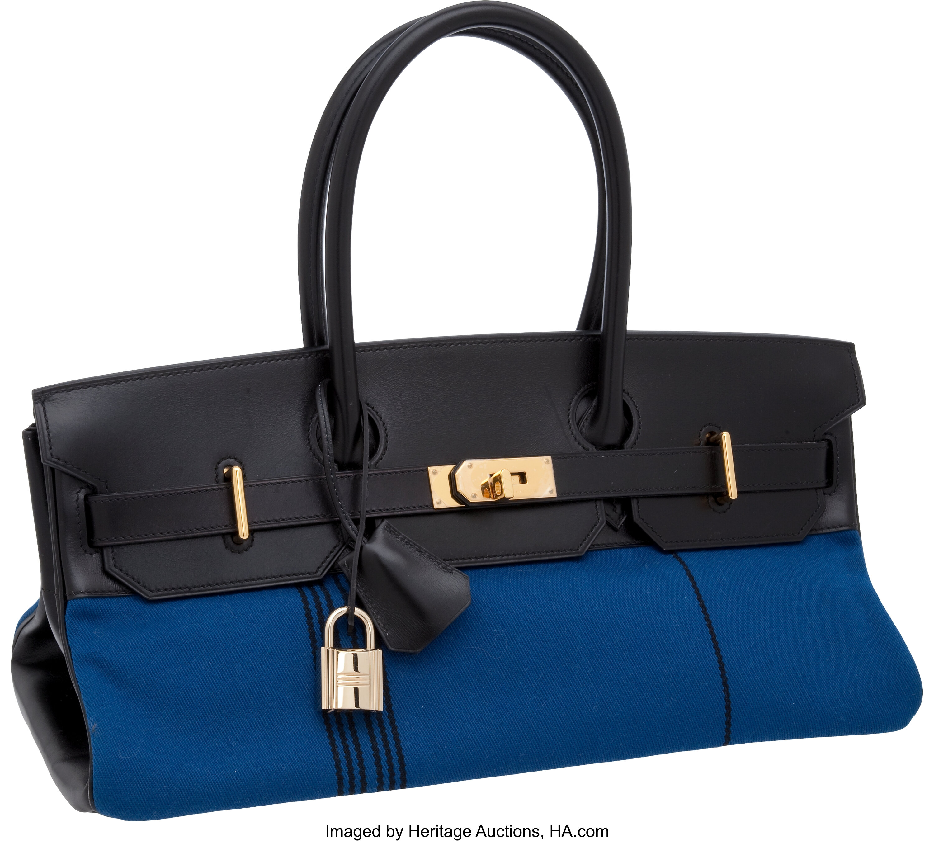 Hermes vintage birkin hac 28 toile Potamus black / blue SHW stamp squa