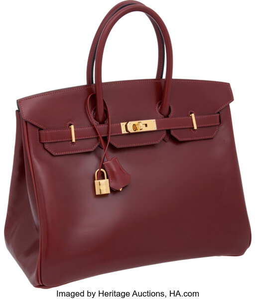 Hermes 35cm Rouge H Box Leather Birkin Bag with Gold Hardware, 14, Lot  #56100