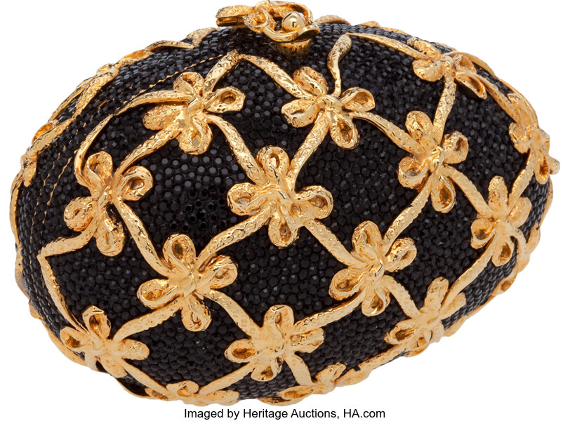 Judith Leiber Extremely Rare Black Full Bead Egg with Intricate