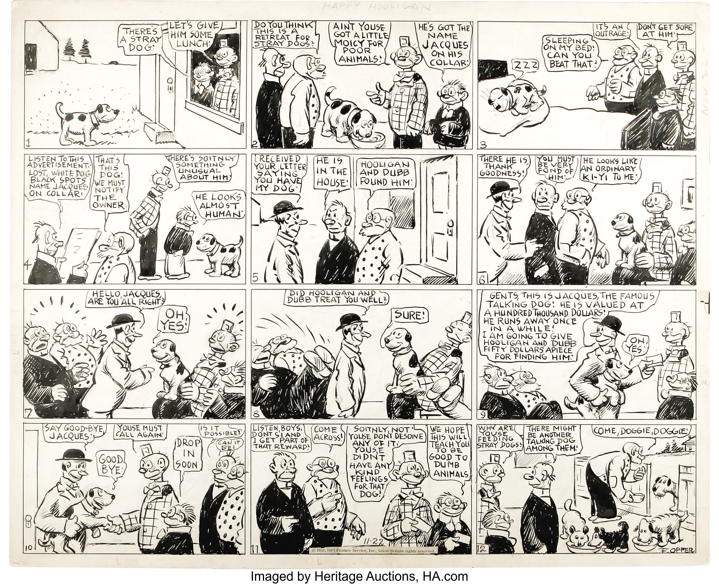 Frederick Opper - Happy Hooligan Sunday Comic Strip Original Art, | Lot ...