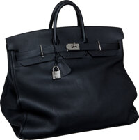 Hermes Victoria ll Fourre-Tout 43 Travel Bag Black Toile Palladium