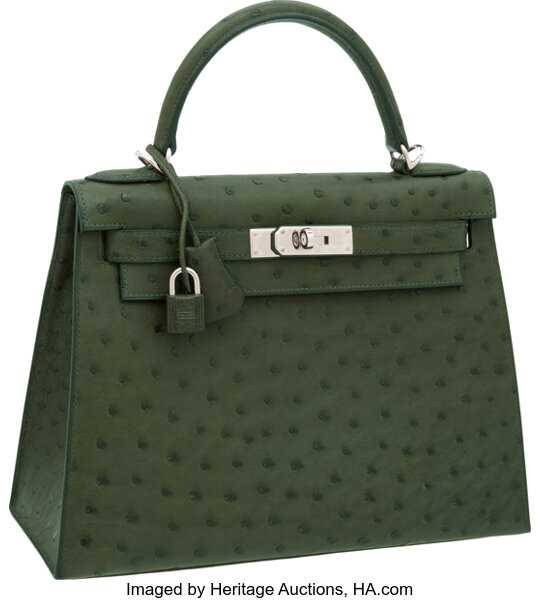 A GREEN OSTRICH 'KELLY' BAG