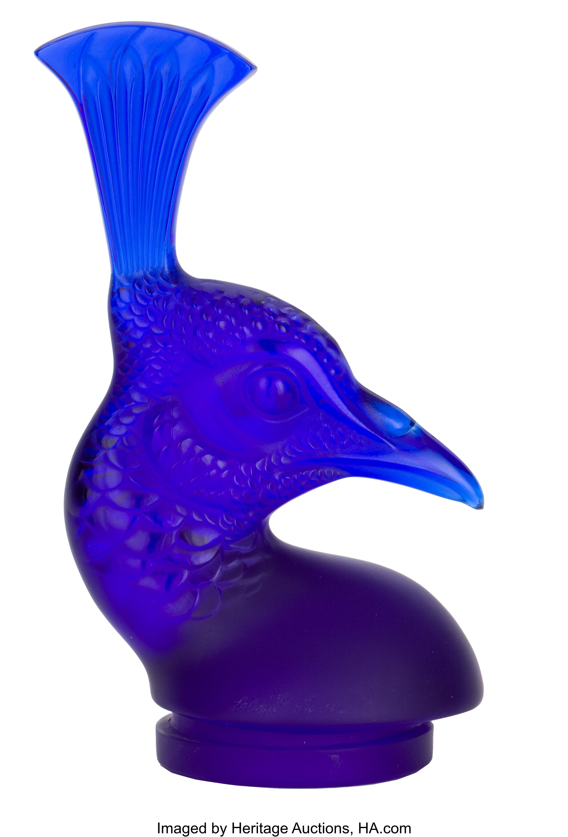 A Lalique Cobalt Glass Tete De Paon Paperweight Wingen Sur Moder Lot Heritage Auctions