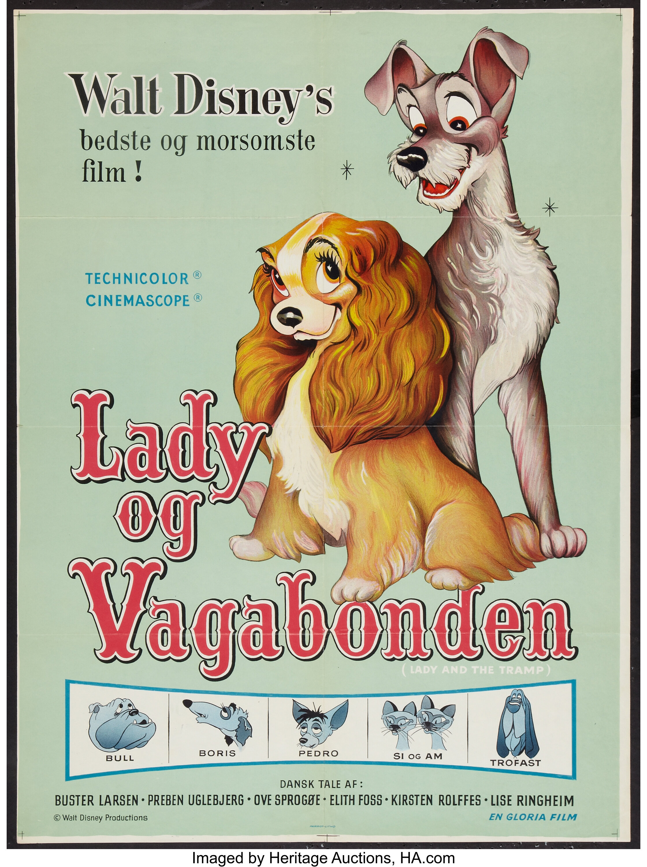 Lady And The Tramp Walt Disney R 1962 Danish One Sheet 25 X Lot 53237 Heritage Auctions