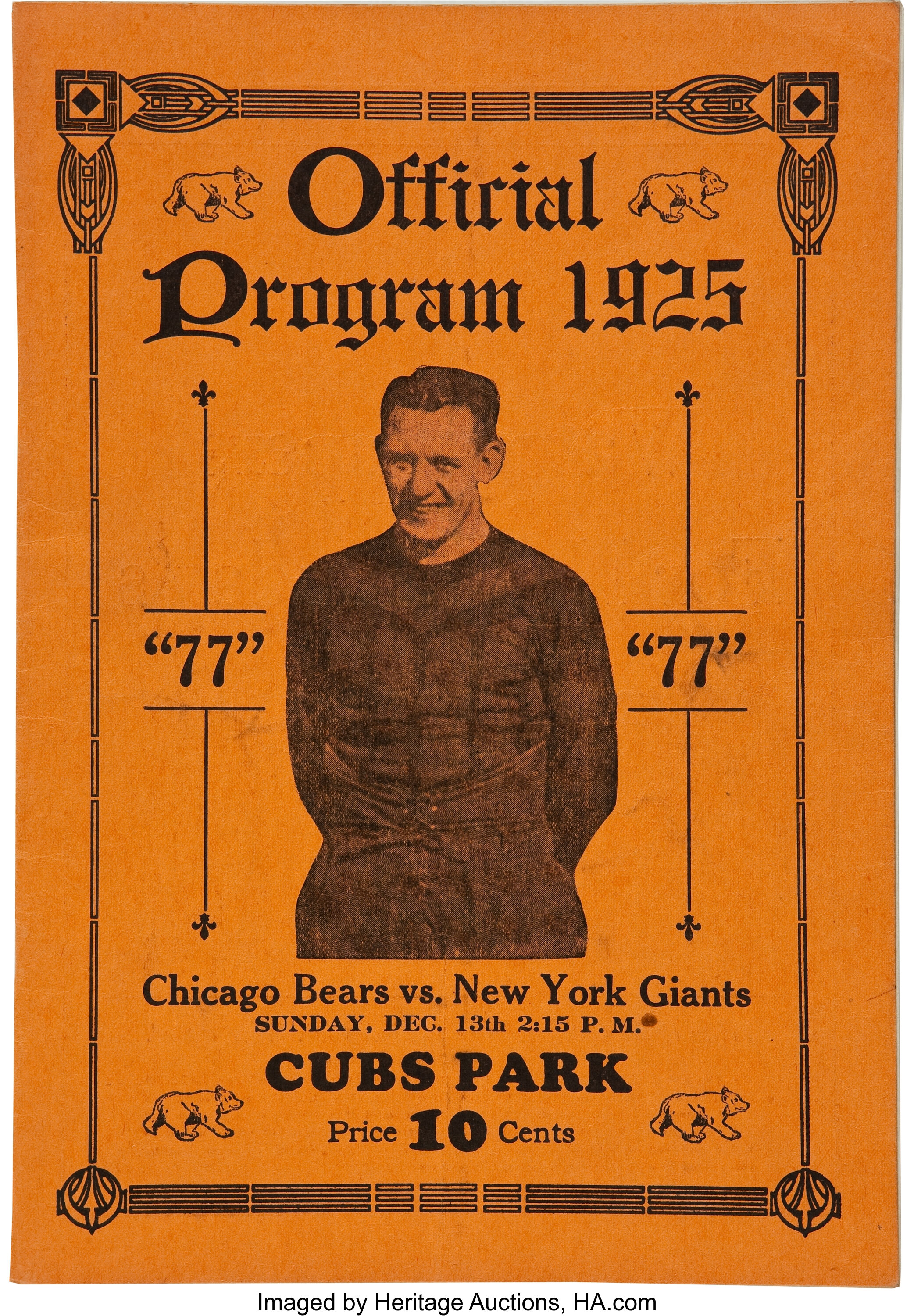 1925 Red Grange's Chicago Bears vs. New York Giants Program. , Lot  #80616