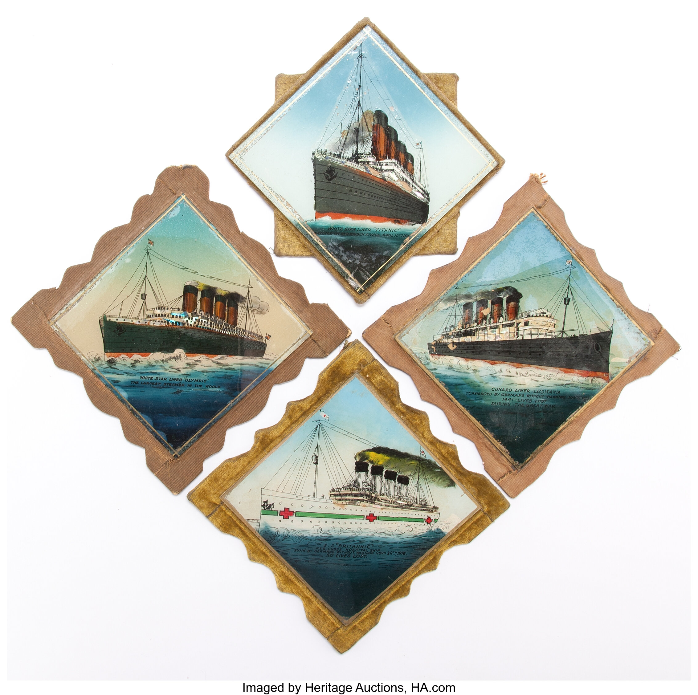 Titanic Olympic Lusitania And Britannic Reverse Painted Glass Lot 66390 Heritage Auctions