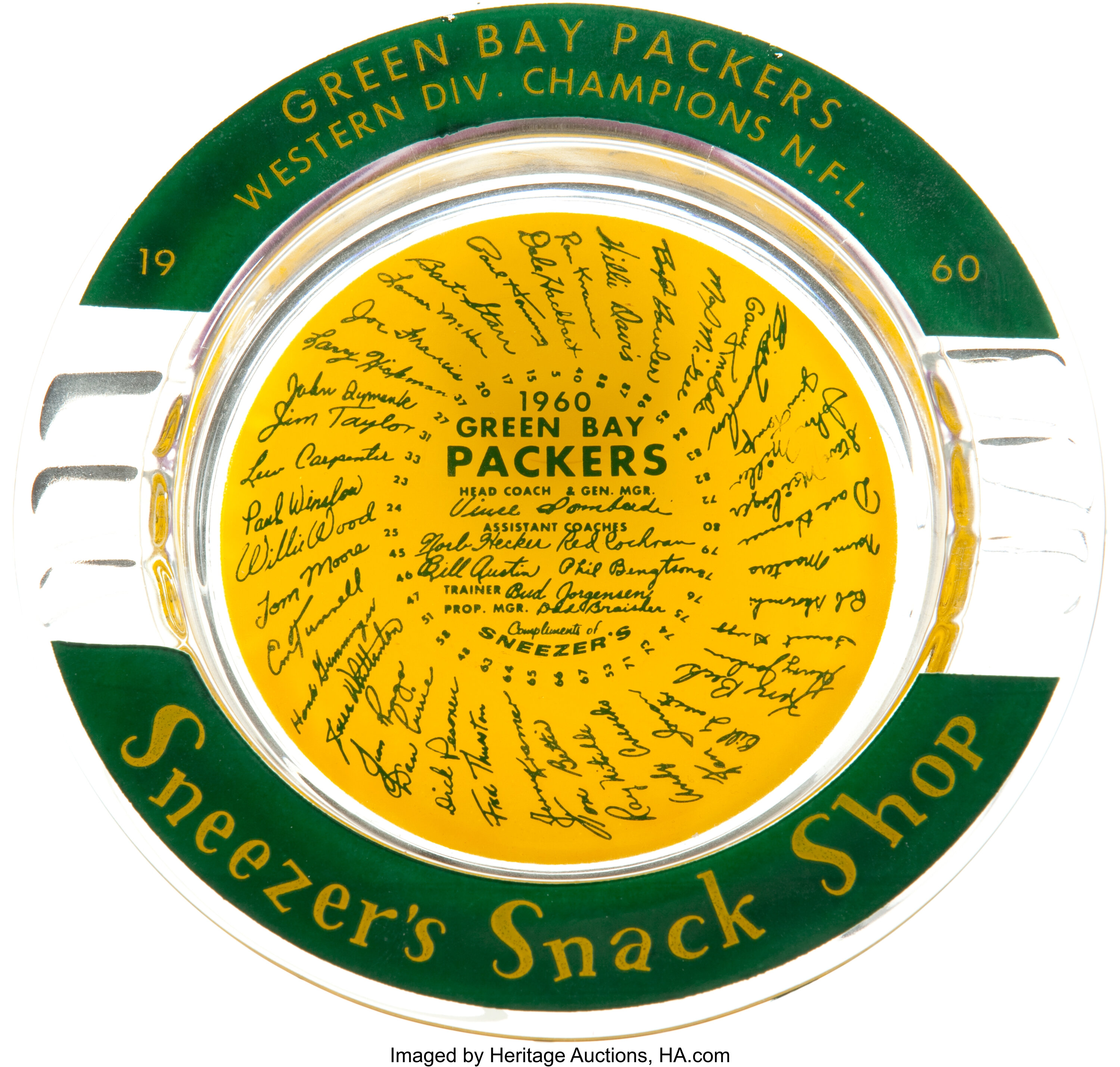 1960 Green Bay Packers Sneezer's Snack Shop Original Ashtray -, Lot  #43201