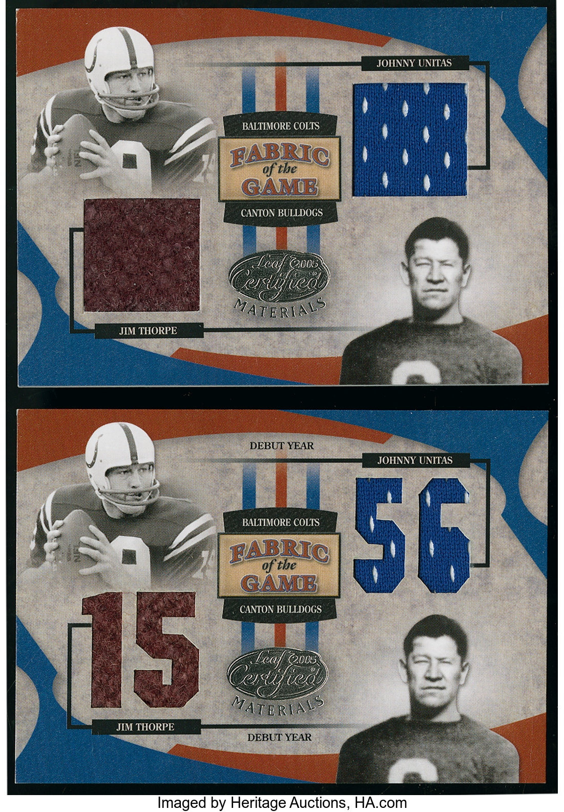 2005 Donruss & Playoff Jim Thorpe Baseball jersey Swatch card Pair