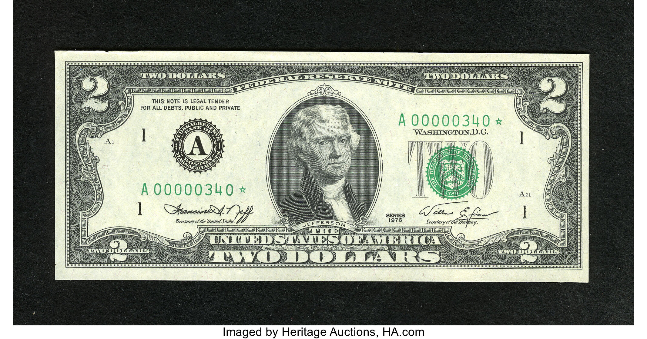 Fr. 1935-C* $2 1976 Federal Reserve Note. Very Choice Crisp | Lot ...