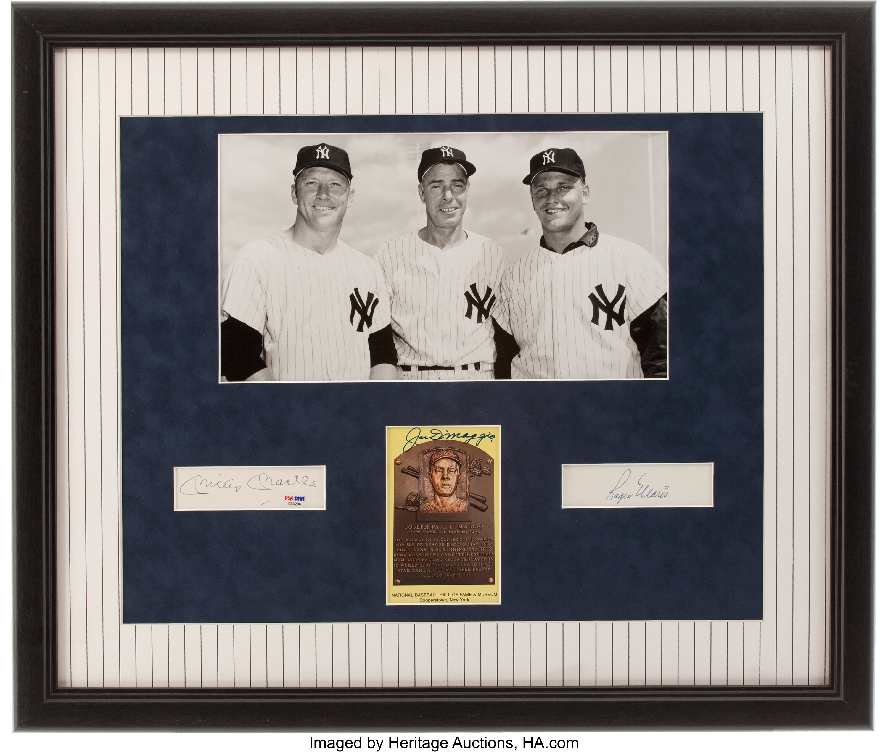 Mickey Mantle Signed Photograph with Matted Jersey In Framed Display